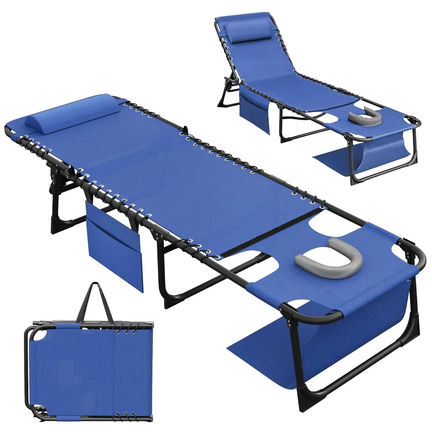 Beach Lounge Chair Outdoor Heavy Duty Folding Sun Tanning Chair