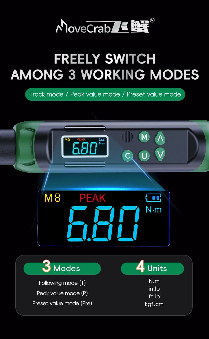 MoveCrab Digital Torque Wrench With Interchangeable Heads 6.8-135 Nm