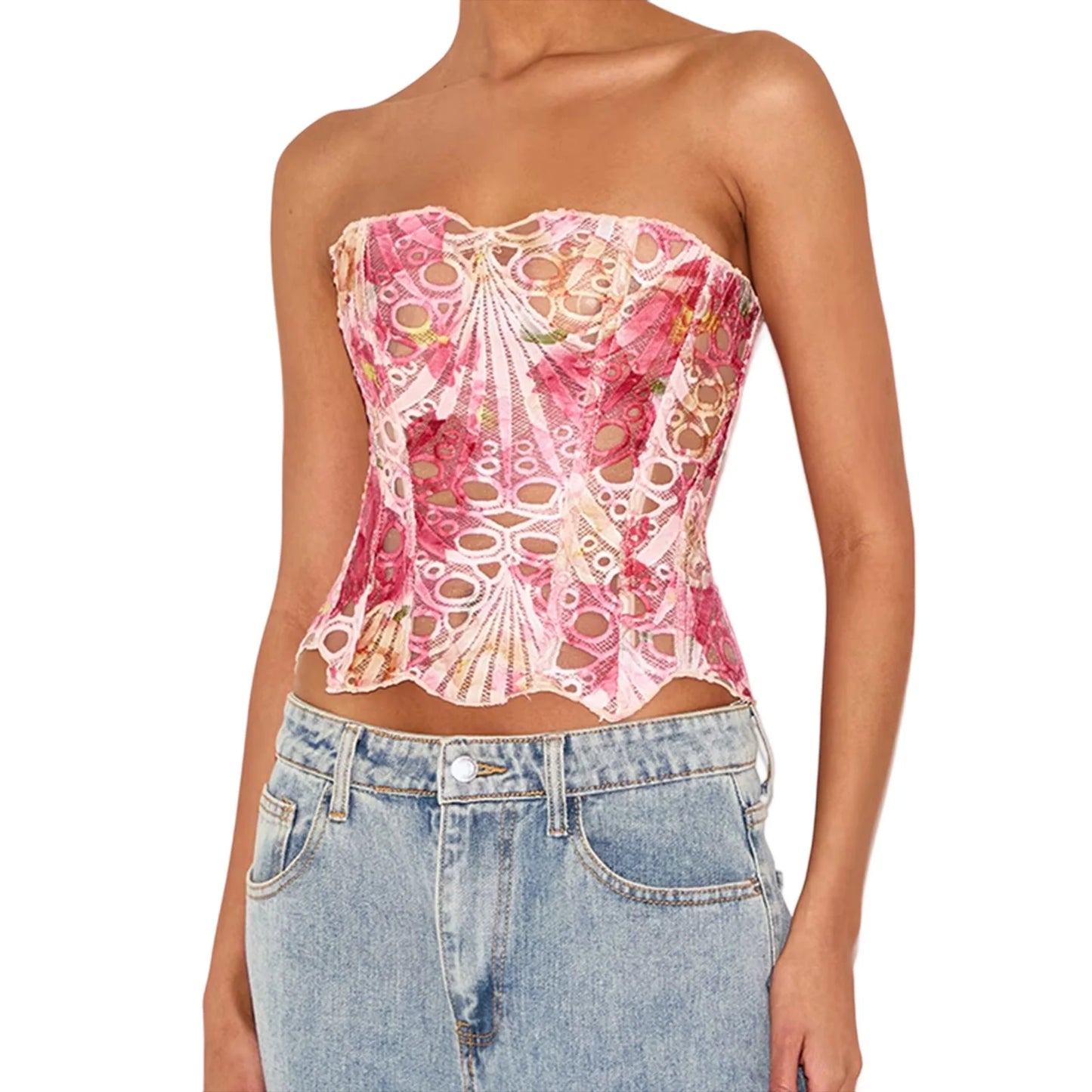 Hirigin Women Cotton Bodysuit Solid Backless Lace Up Bandeau