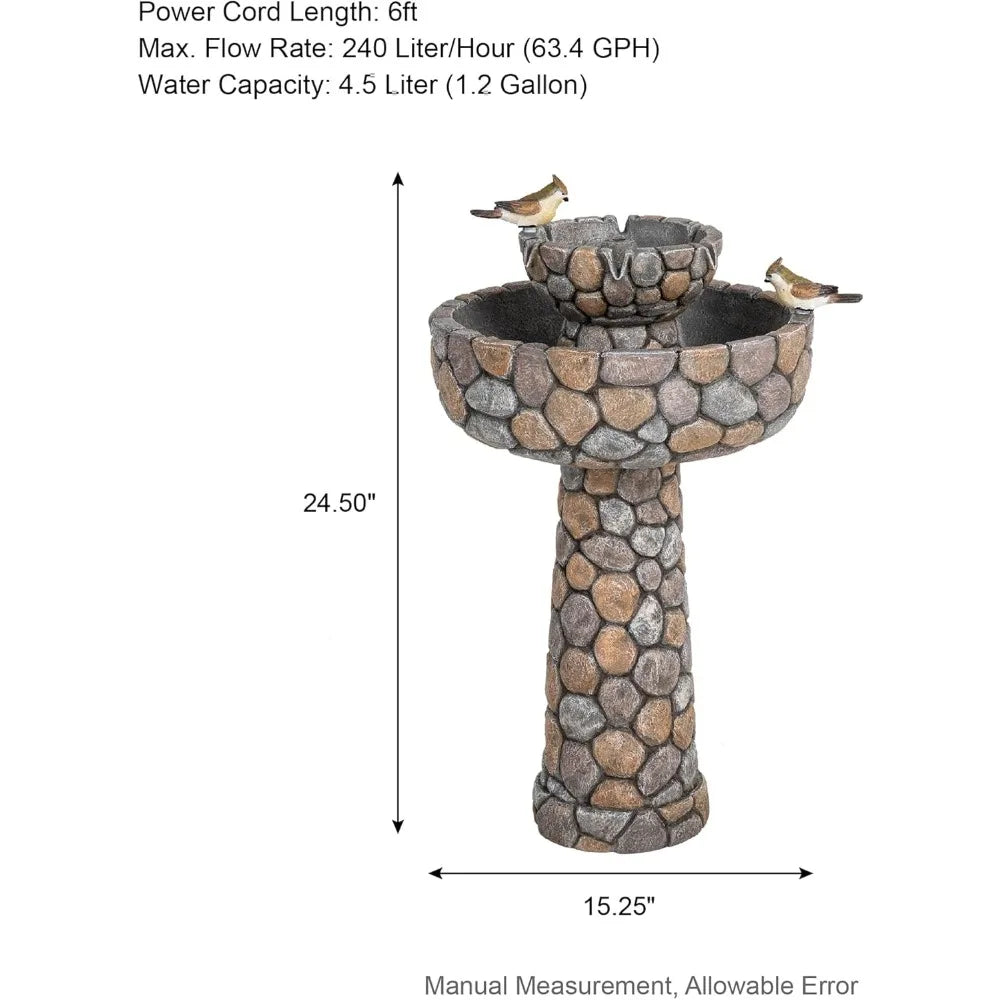 Stone Like Outdoor Water Fountain With Birds Bird Bath Decor