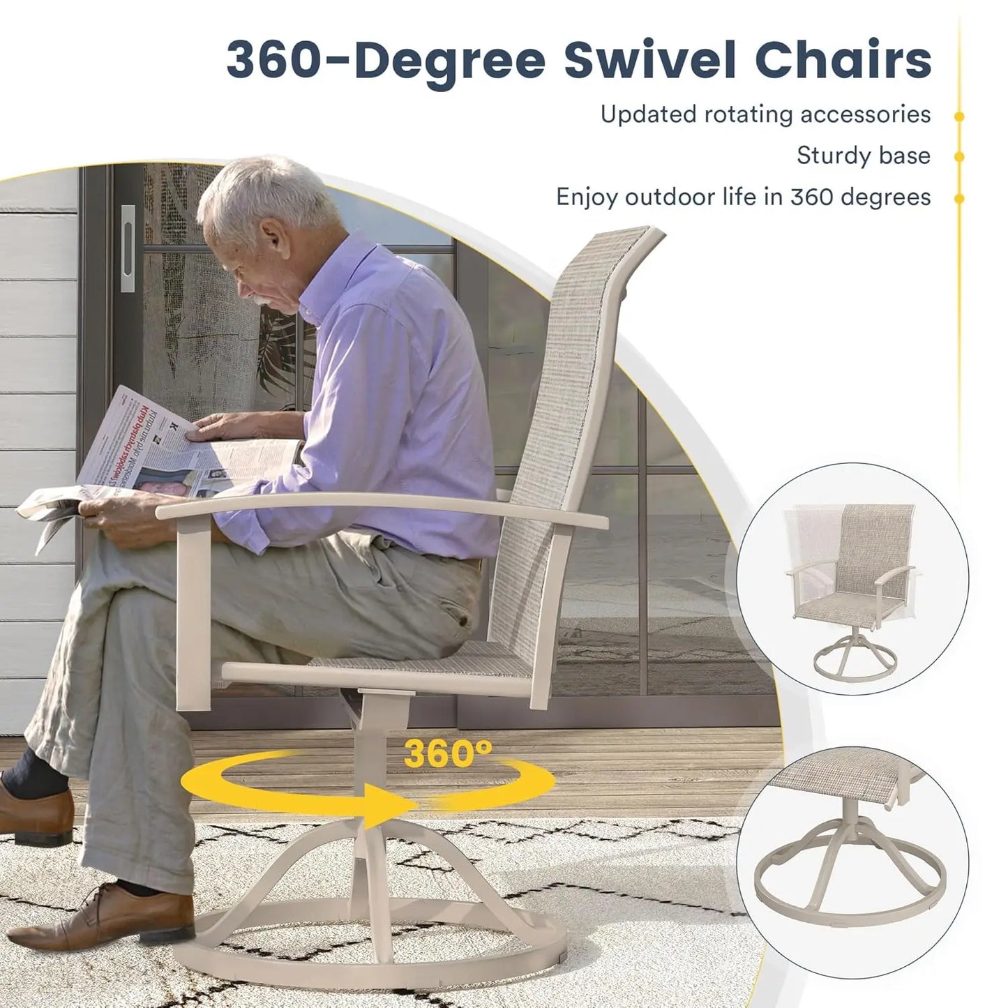 Swivel Patio Chairs Set of 4 High Back Textilene Dining
