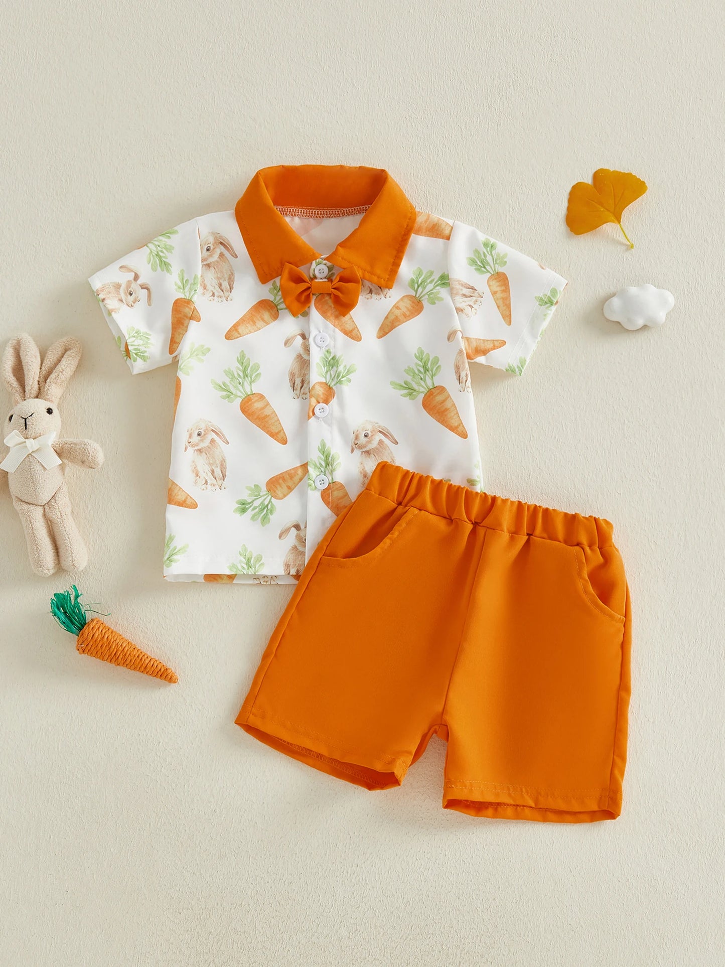 Infant Easter Clothes Set With Bunny Carrot Design Short Sleeve Shirt And Shorts