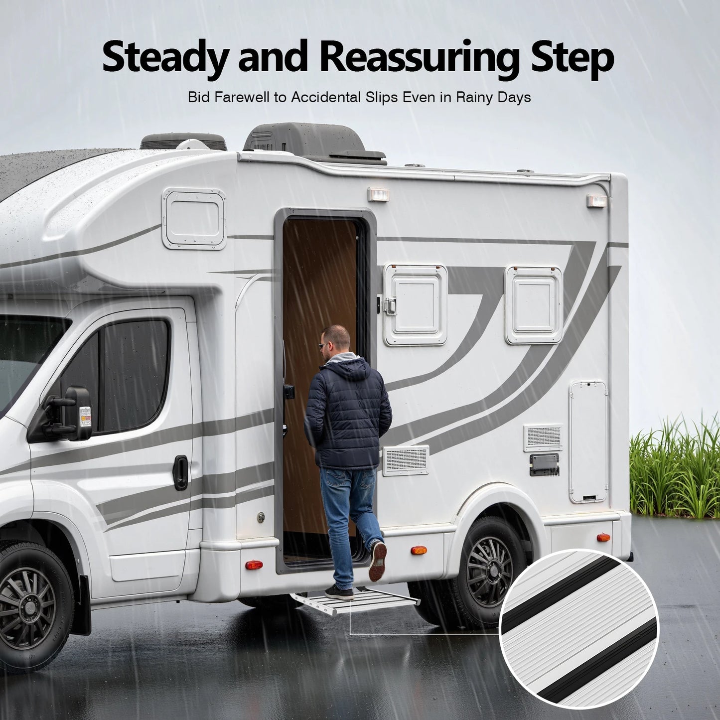 Bymaocar Folding RV Step With LED Light Aluminum Alloy 150kg