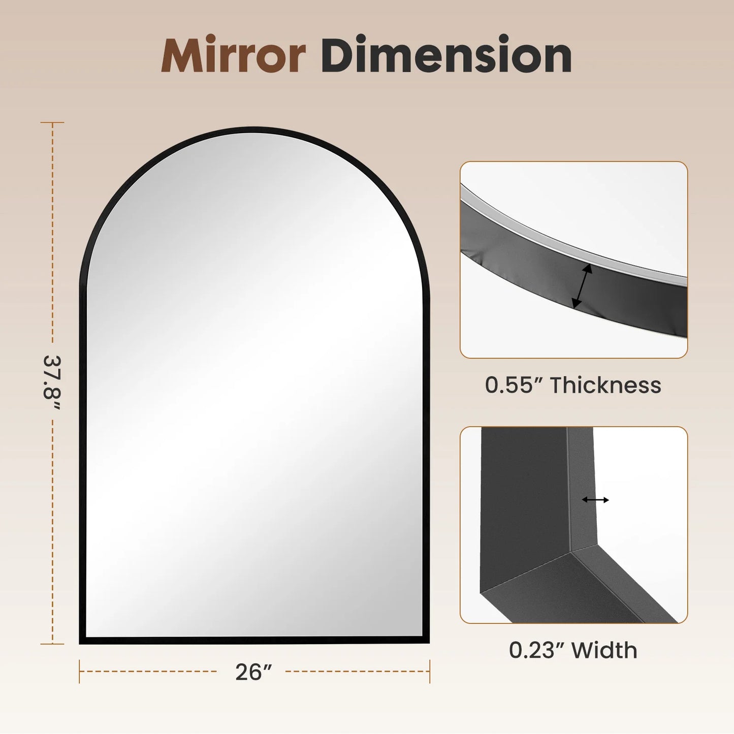 JHK Arched Metal Framed Bathroom Mirrors For Wall Decor