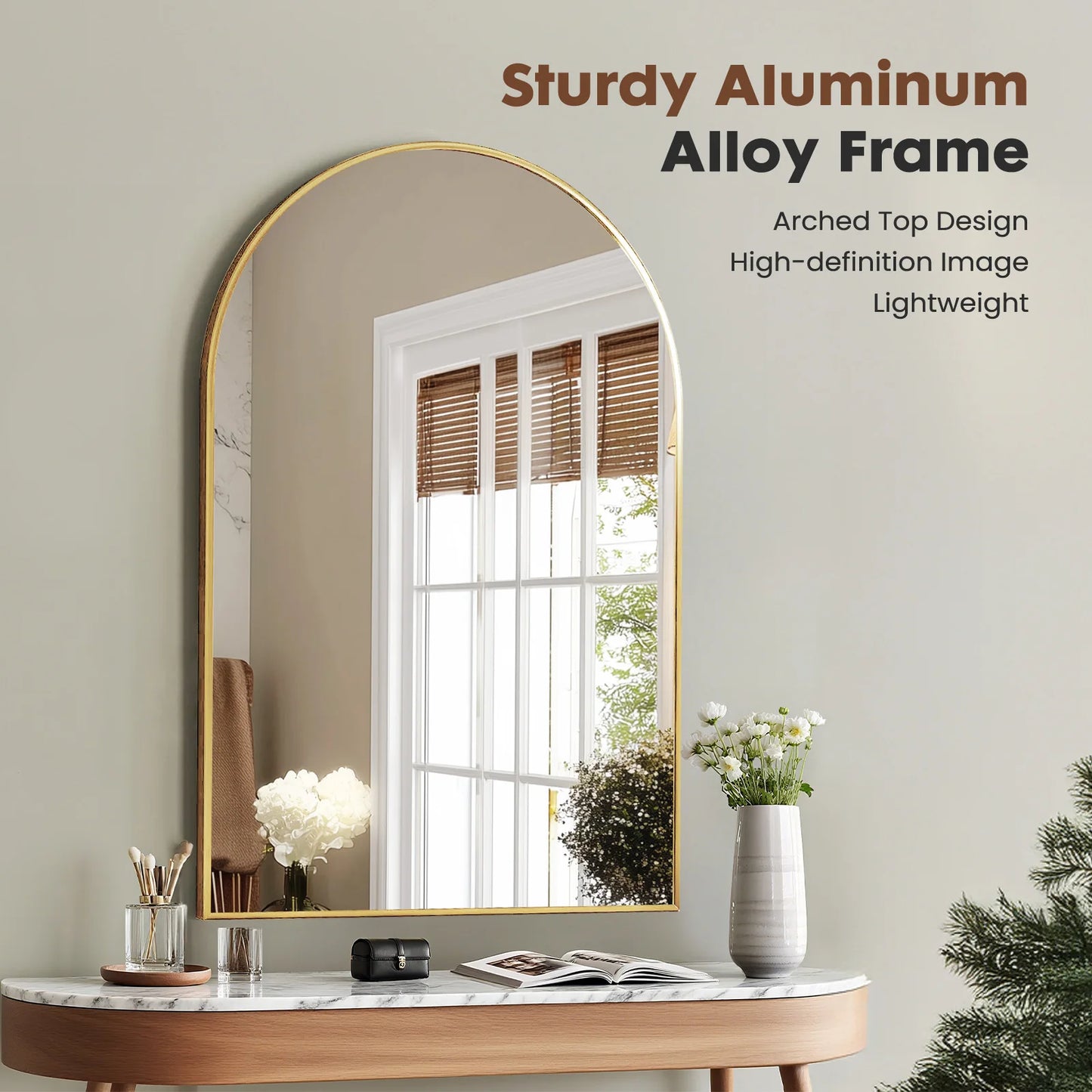 JHK Arched Metal Framed Bathroom Mirrors For Wall Decor