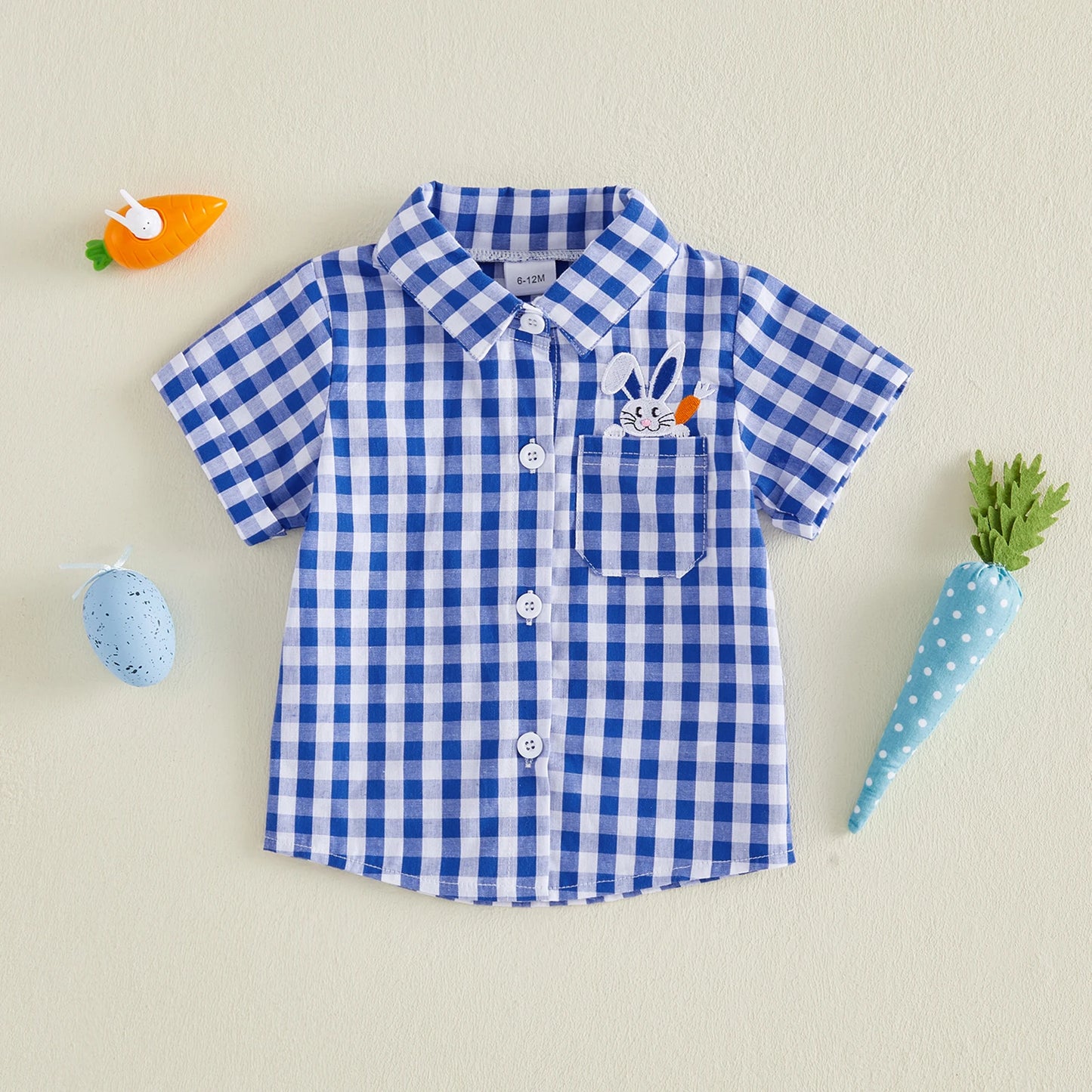Toddler Easter Outfit Set With Bunny Embroidered Shirt And Plaid Shorts