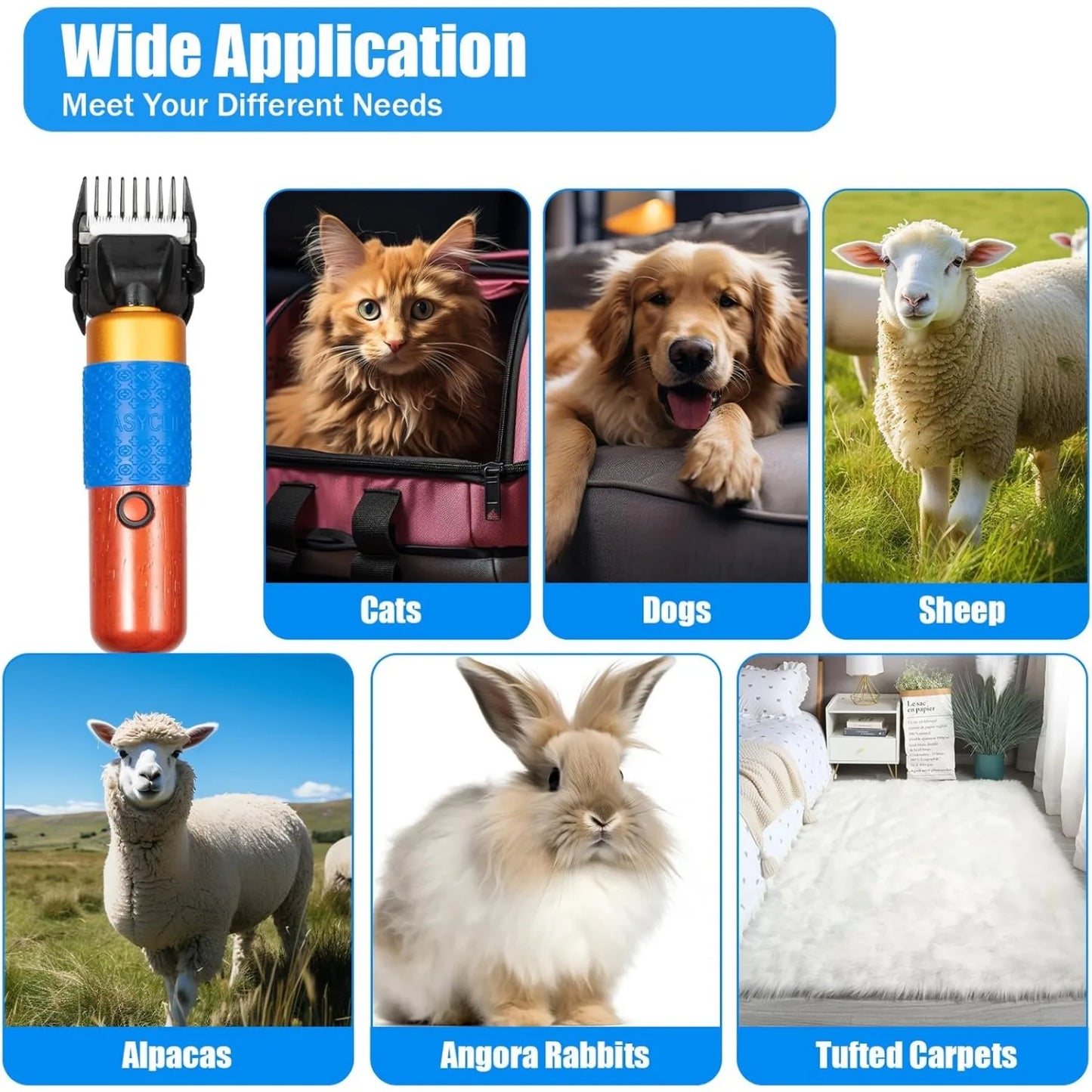 Bymaocar 200W Pet Clippers Low Noise Dog Cat Grooming Kit