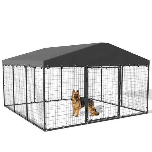Galvanized Steel Dog Kennel With Double Locks UV Roof Cover