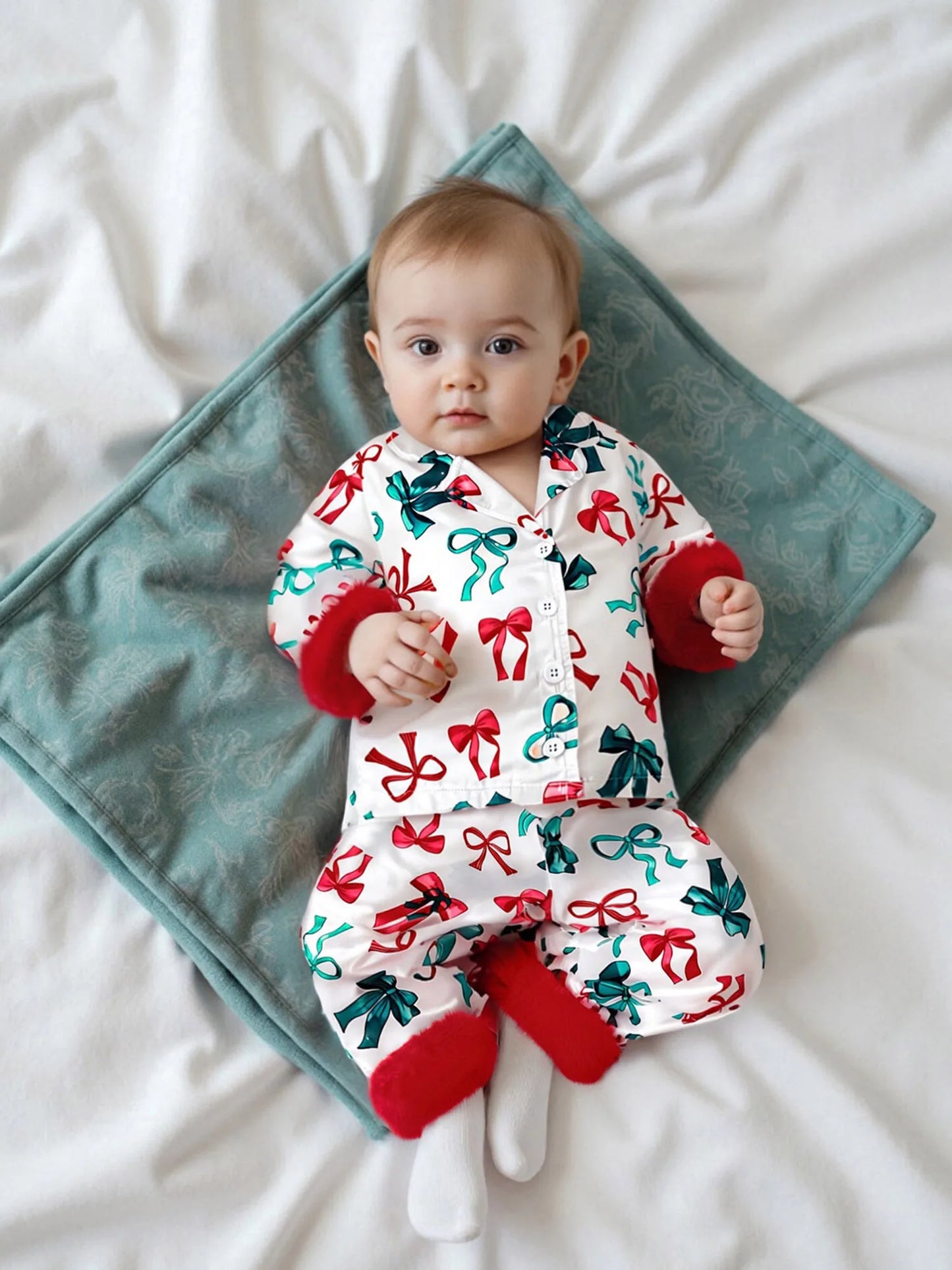 Meihuida Toddler Girl Christmas Pajamas Set With Festive Bow Print