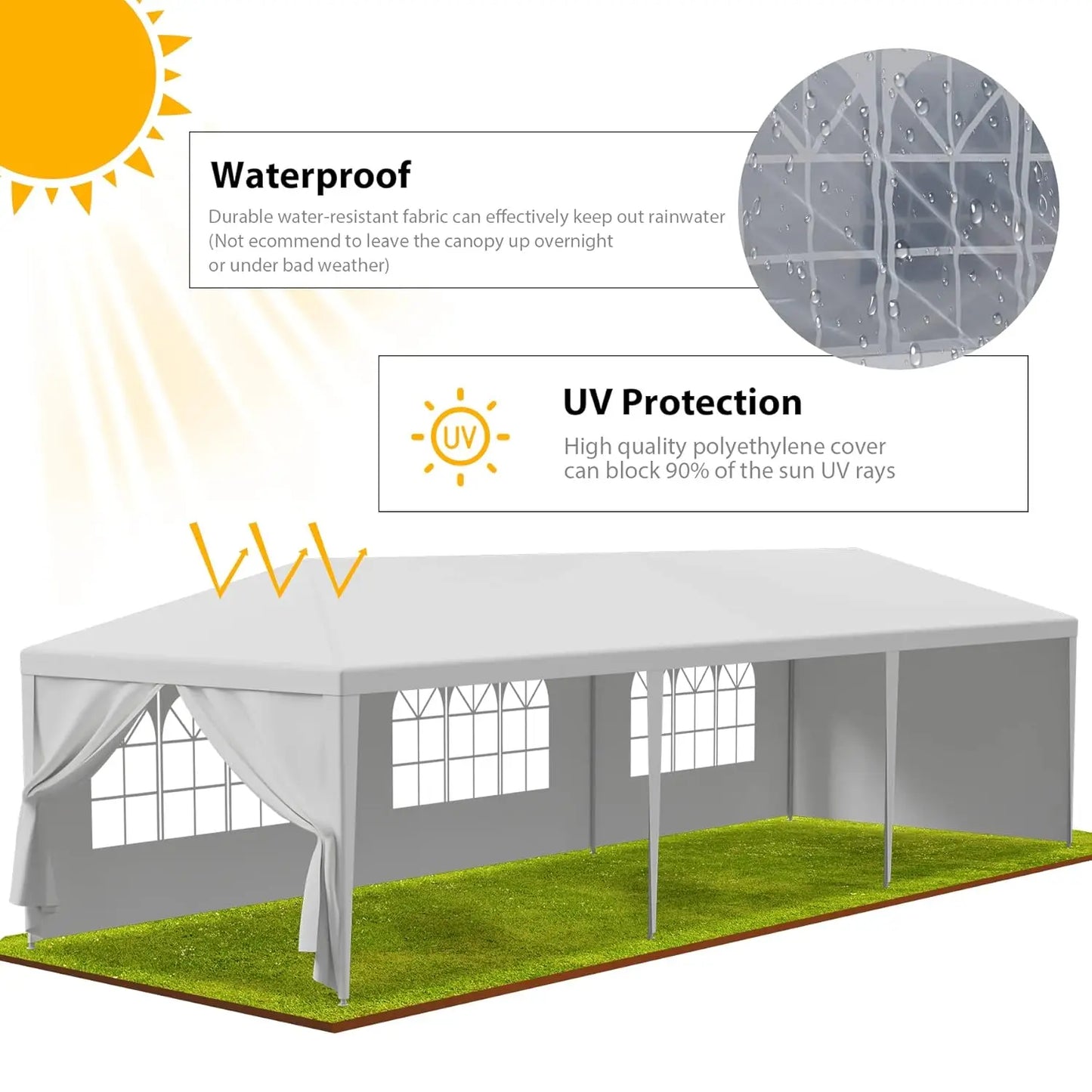 Outdoor Waterproof Gazebo Canopy Tent With Removable Sidewalls And Windows
