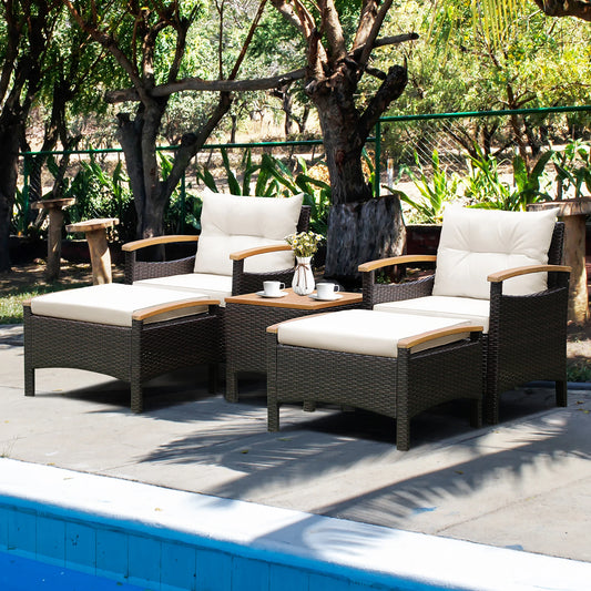 HOMASIS 5-Piece Patio Rattan Furniture Set With Wood Top Table