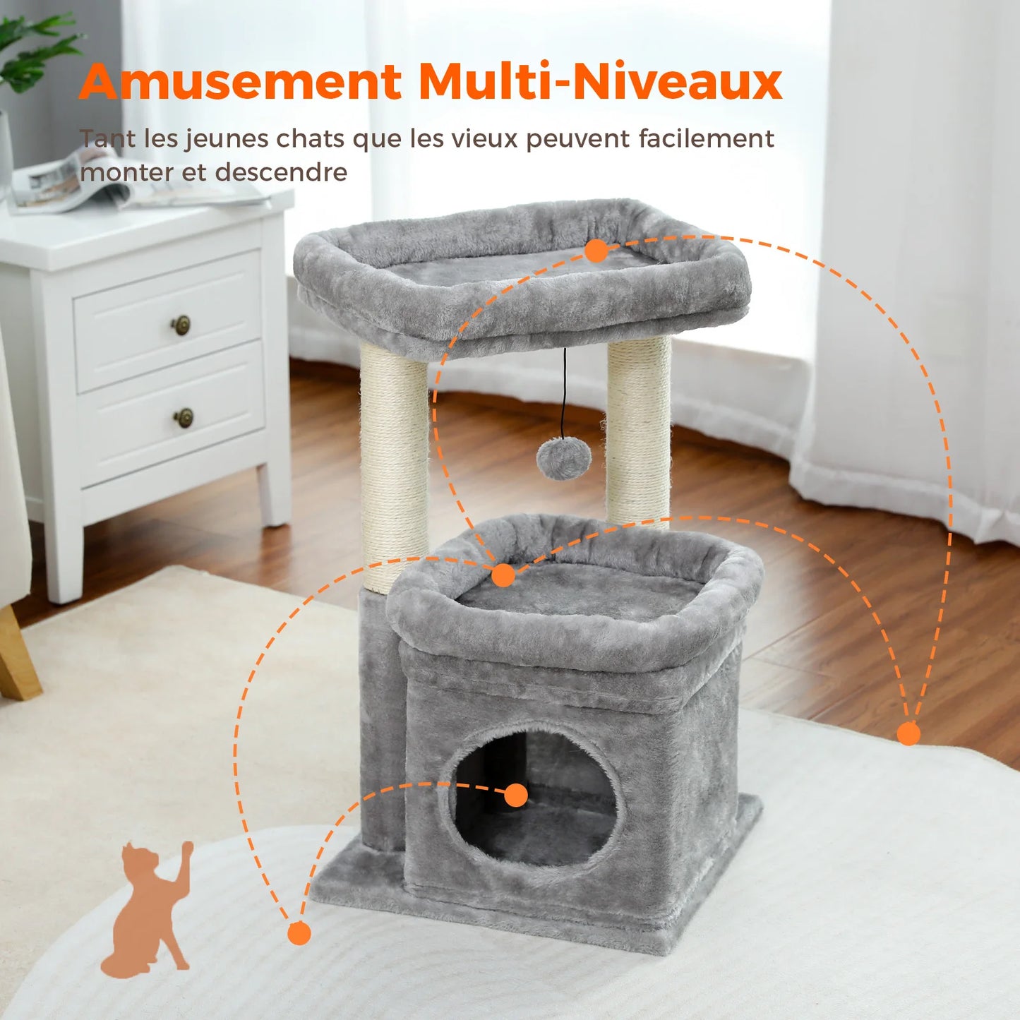 PEQULTI Cat Tree With Natural Sisal Scratching Post And Condo