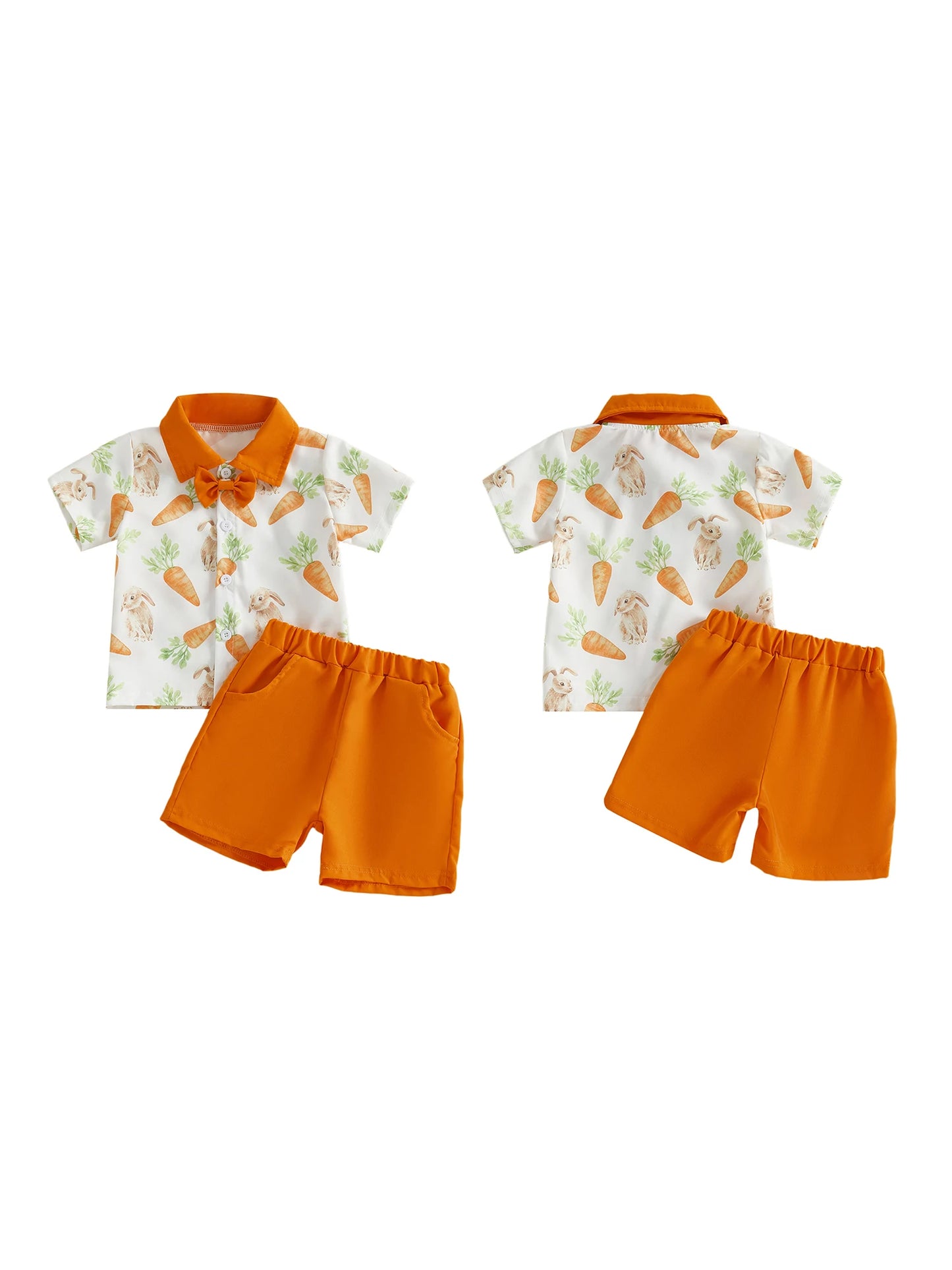 Infant Easter Clothes Set With Bunny Carrot Design Short Sleeve Shirt And Shorts
