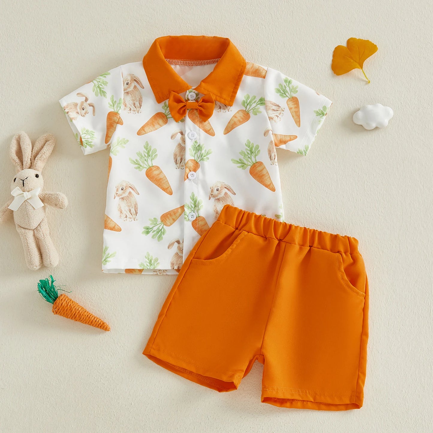 Infant Easter Clothes Set With Bunny Carrot Design Short Sleeve Shirt And Shorts