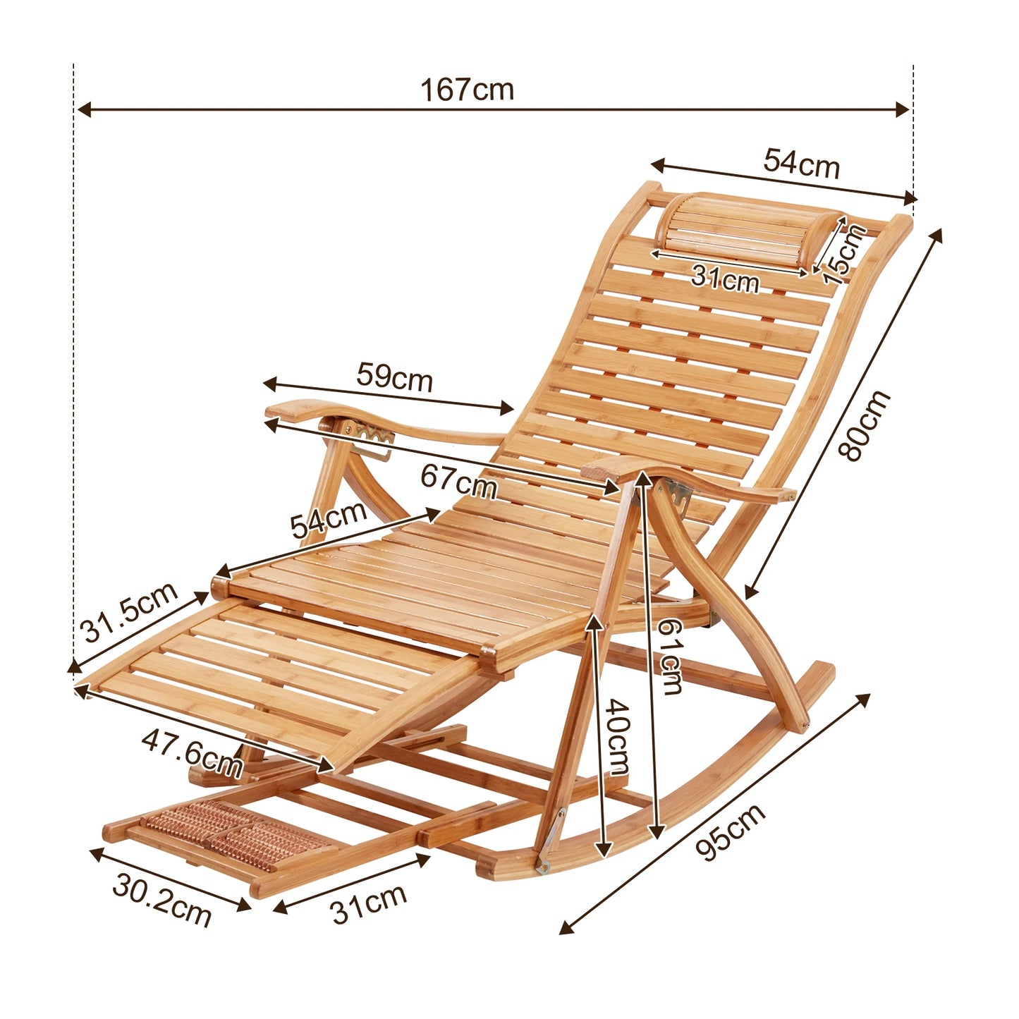 Heavy Duty Folding Bamboo Rocking Chair for Indoor and Outdoor