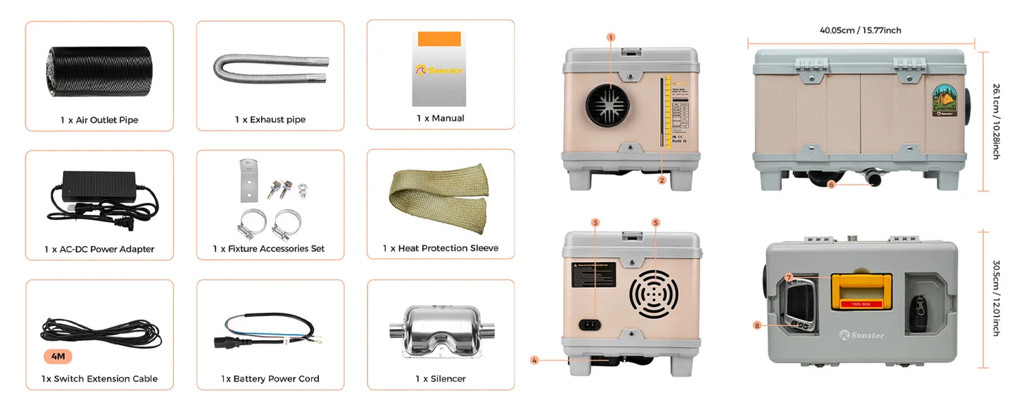 Sunster 8KW Diesel Air Heater LCD Bluetooth Parking For Cars