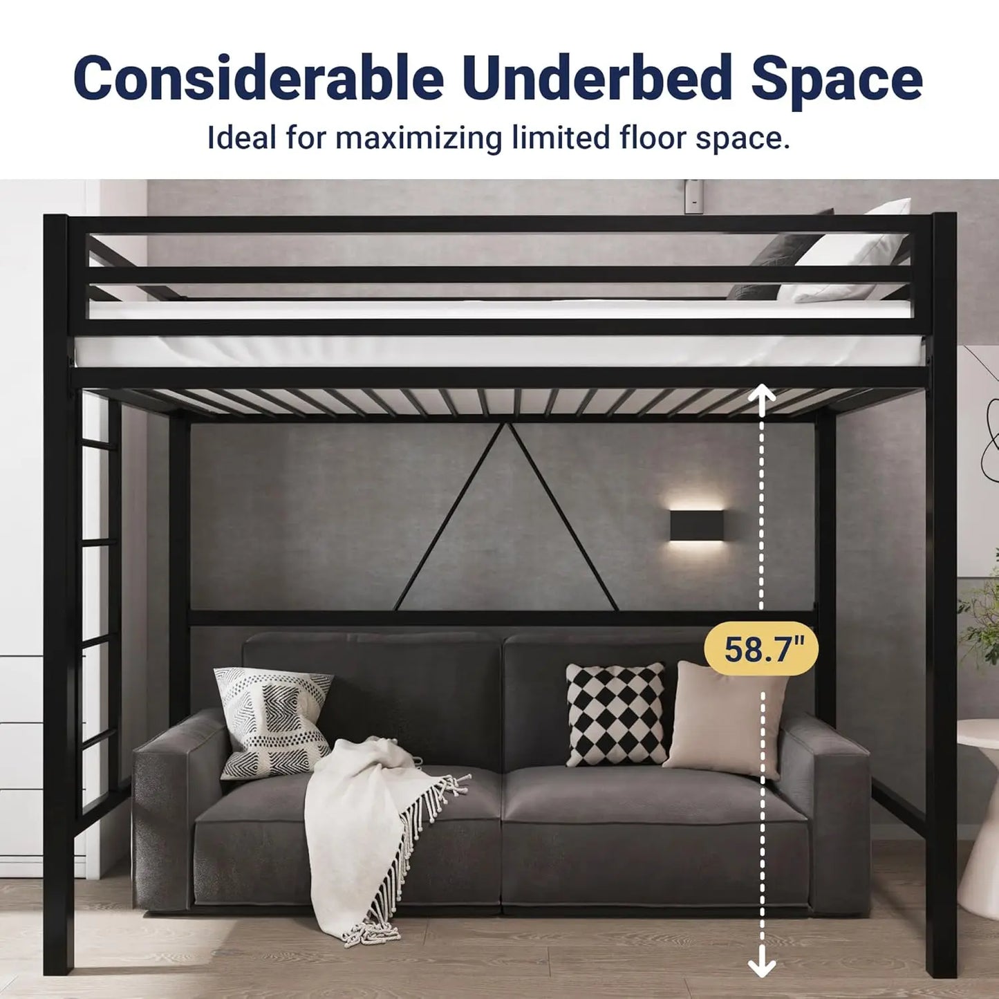 Metal Loft Bed With Guardrail And Ladder For Small Spaces