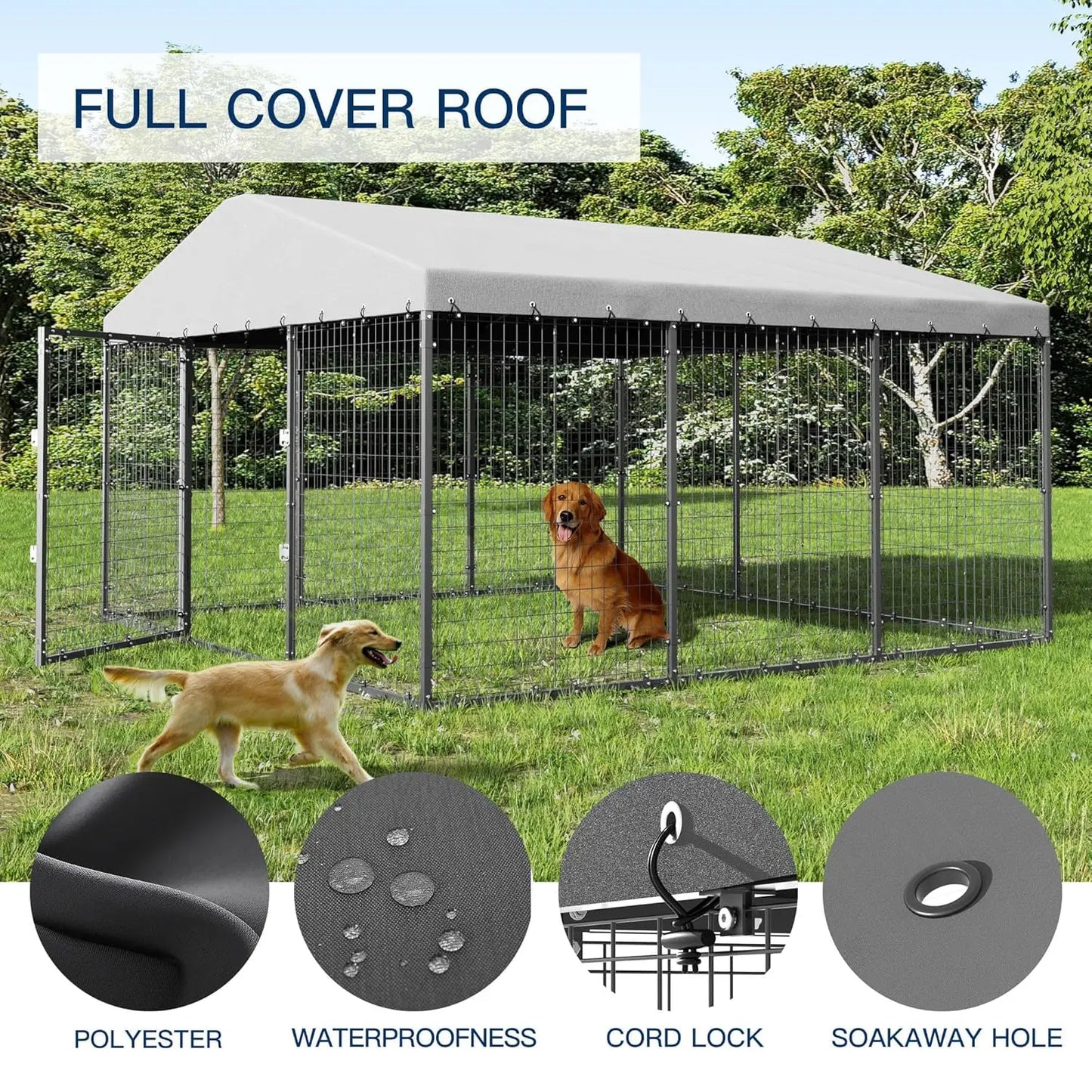 Galvanized Steel Dog Kennel With Double Locks UV Roof Cover
