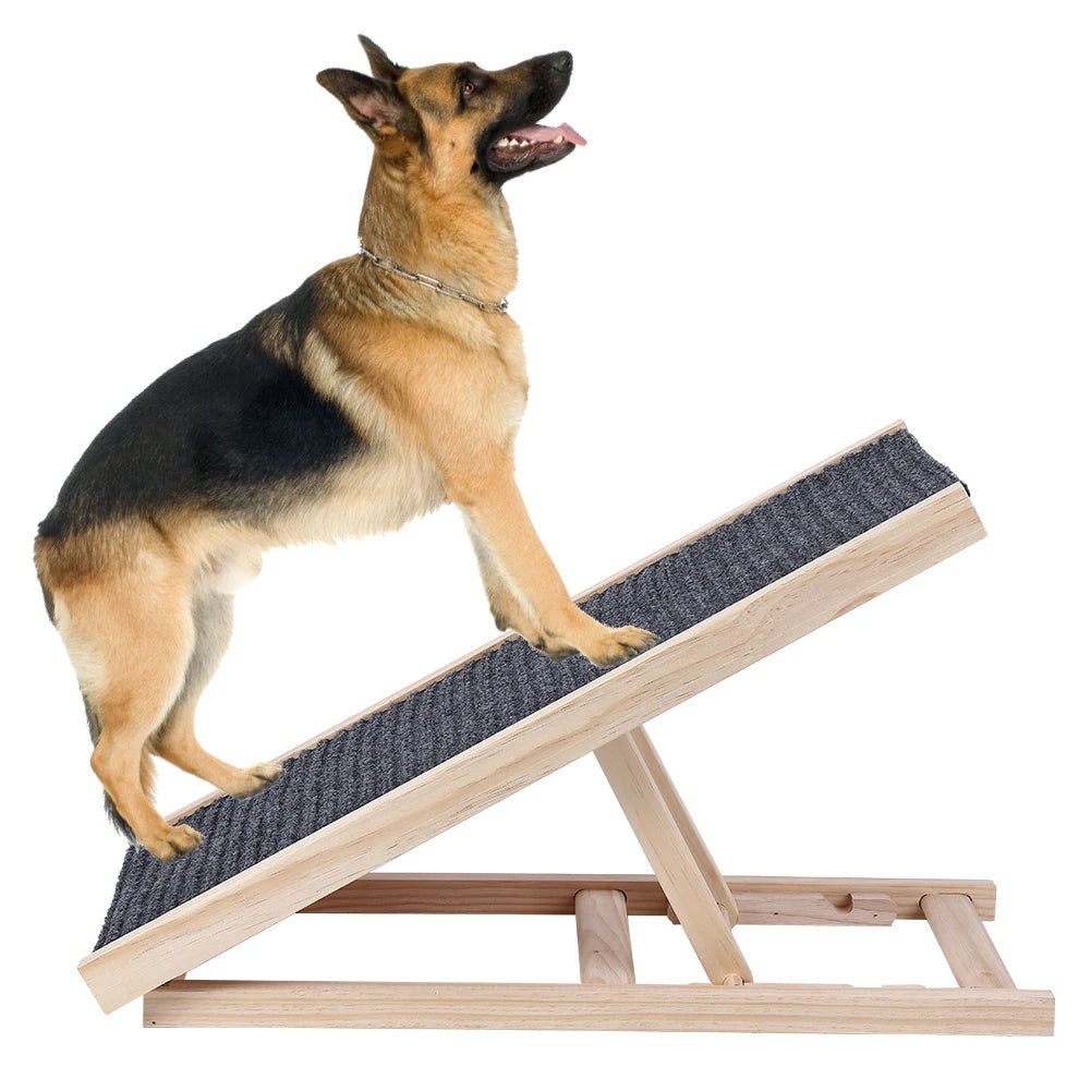 TWISTER.CK Pet Dog Ramp Ladder Natural Pine Wooden Lightweight Folding