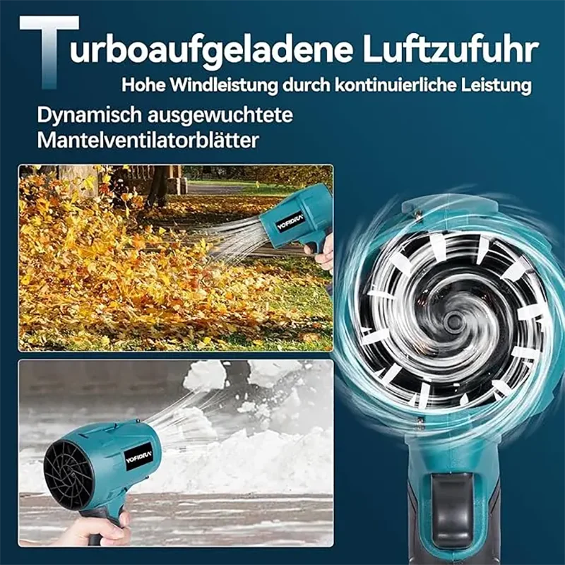 YOFIDRA 28000RPM Electric Air Blower 576 km/h Cordless Leaf Blower Clean Fallen Leaves Dust Snow Tool For Makita Battery Pin