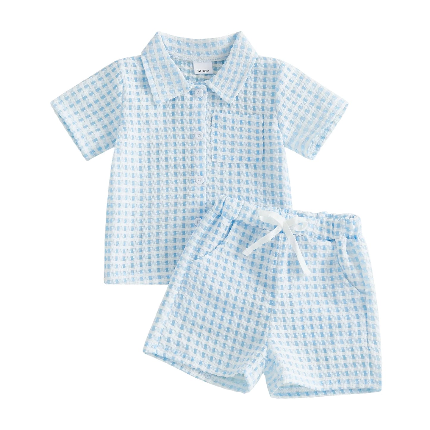 Infant Boy Summer Checkered 2 Piece Shirt And Shorts Set