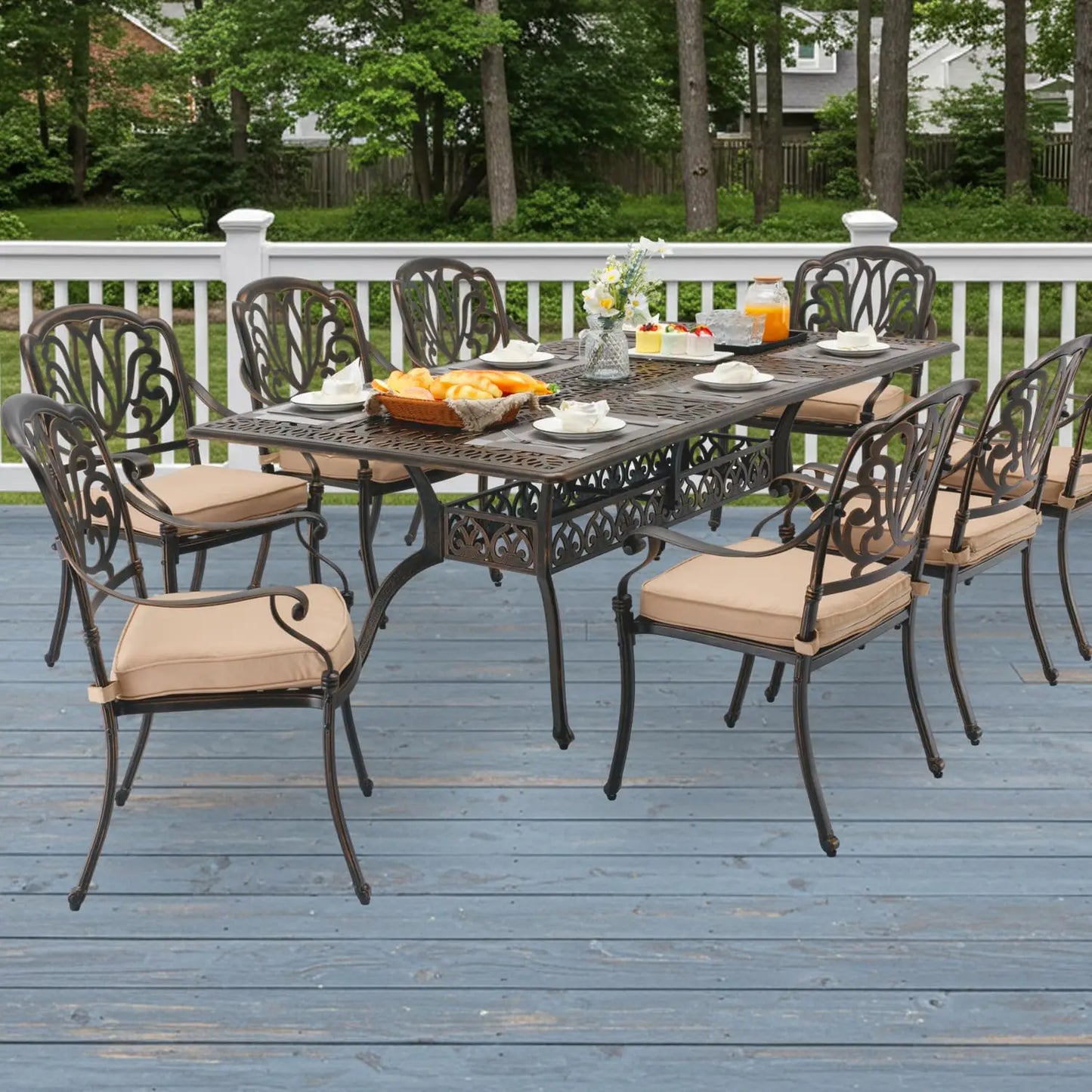 Cast Aluminum Patio Dining Set With Umbrella Hole