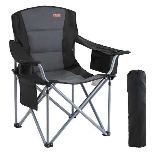VEVOR Camping Folding Chair For Adults Quad Lumbar Back Padded With Side Pockets