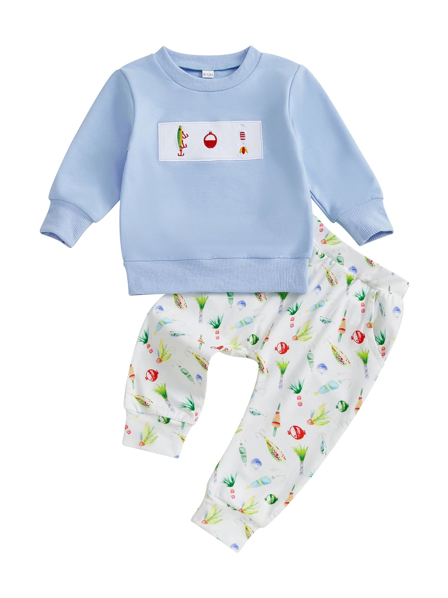 Toddler Unisex Autumn Outfit Set With Fish Embroidery Design
