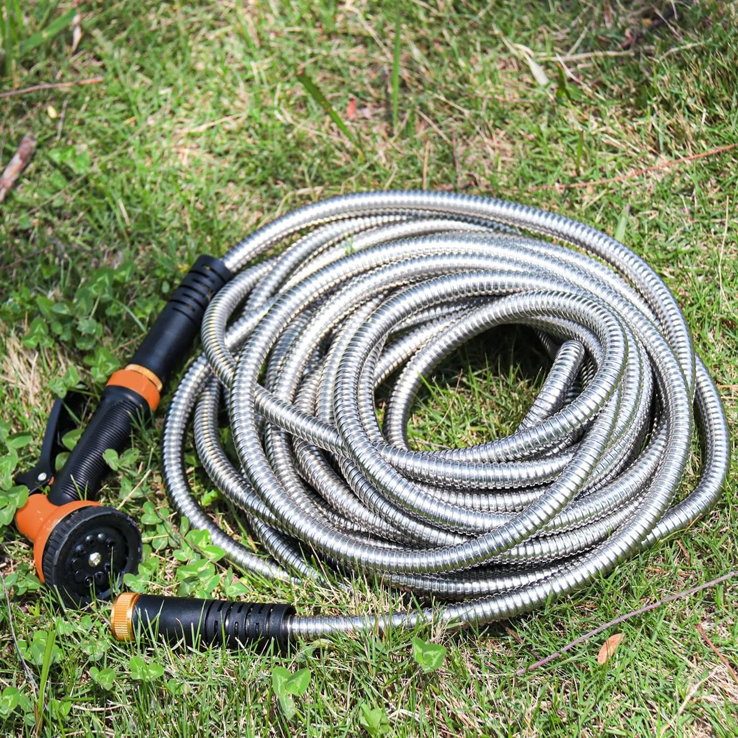 Stainless Steel Garden Hose With 10 Function Spray Nozzle