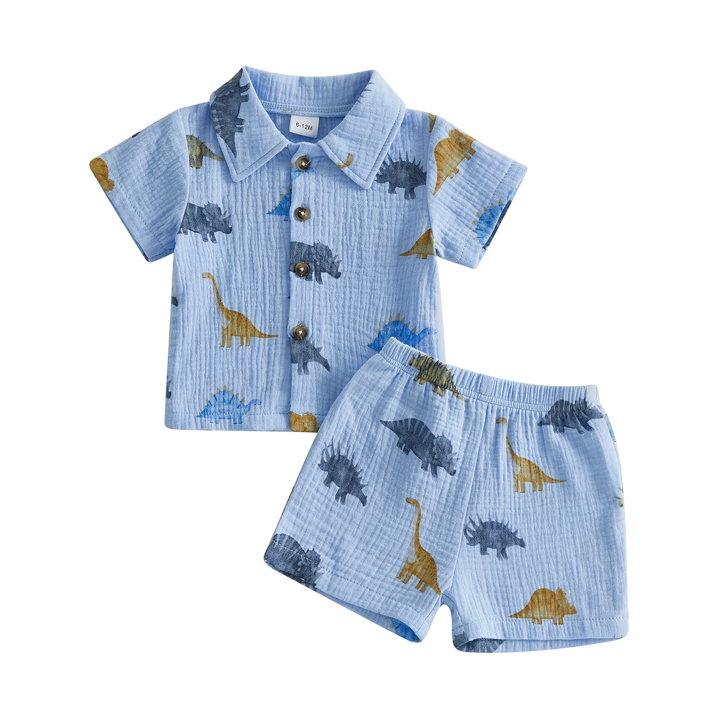 Dino Themed Children Shirt Shorts 2 Piece Summer Set