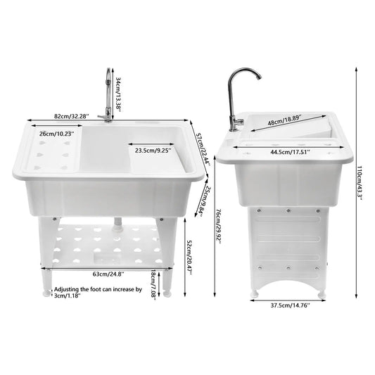 Bymaocar Utility Sink Freestanding Laundry Wash Station With Faucet
