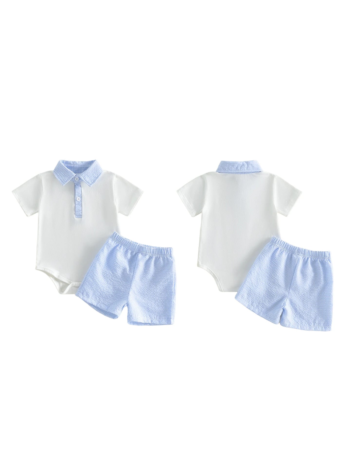 Two Piece Patchwork Plaid Romper and Elastic Waist Shorts Set for Infants