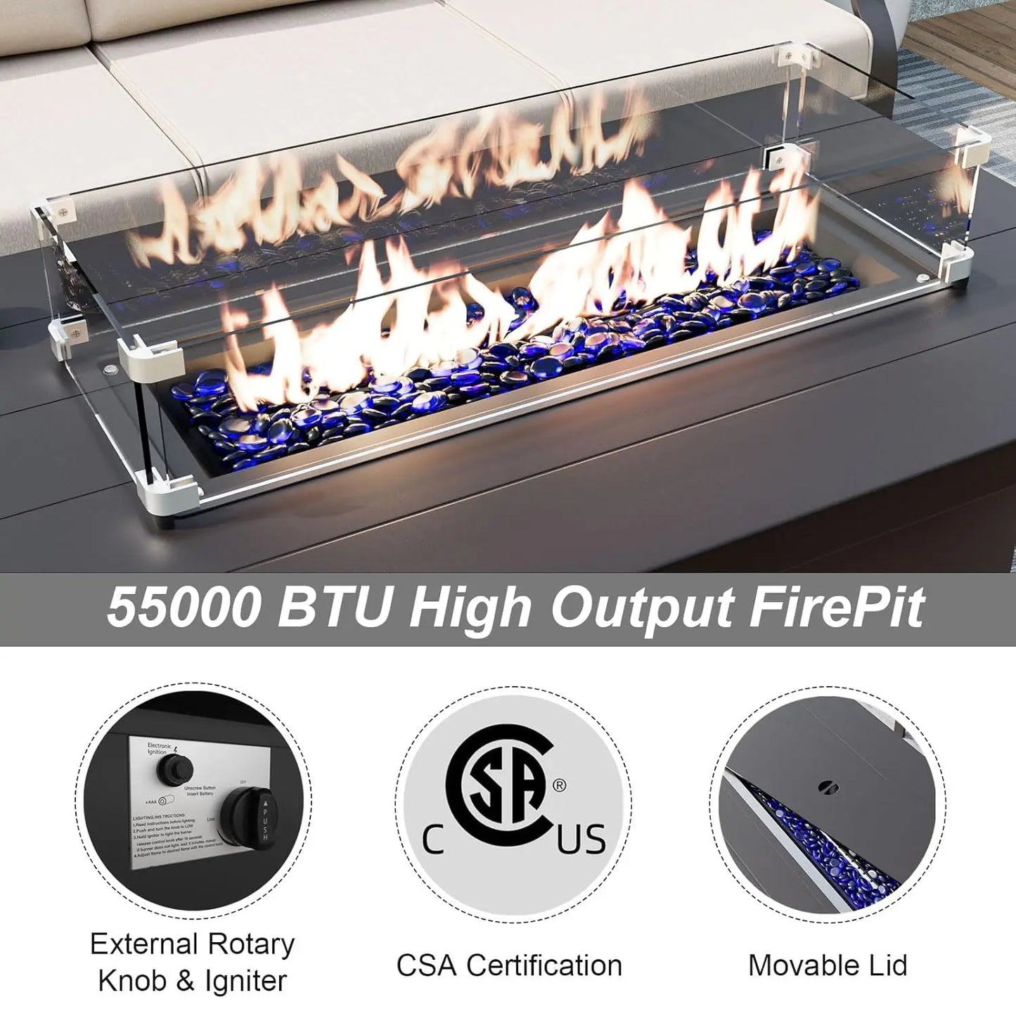 XIAOLANG Aluminum Patio Sectional Set With Fire Pit Table