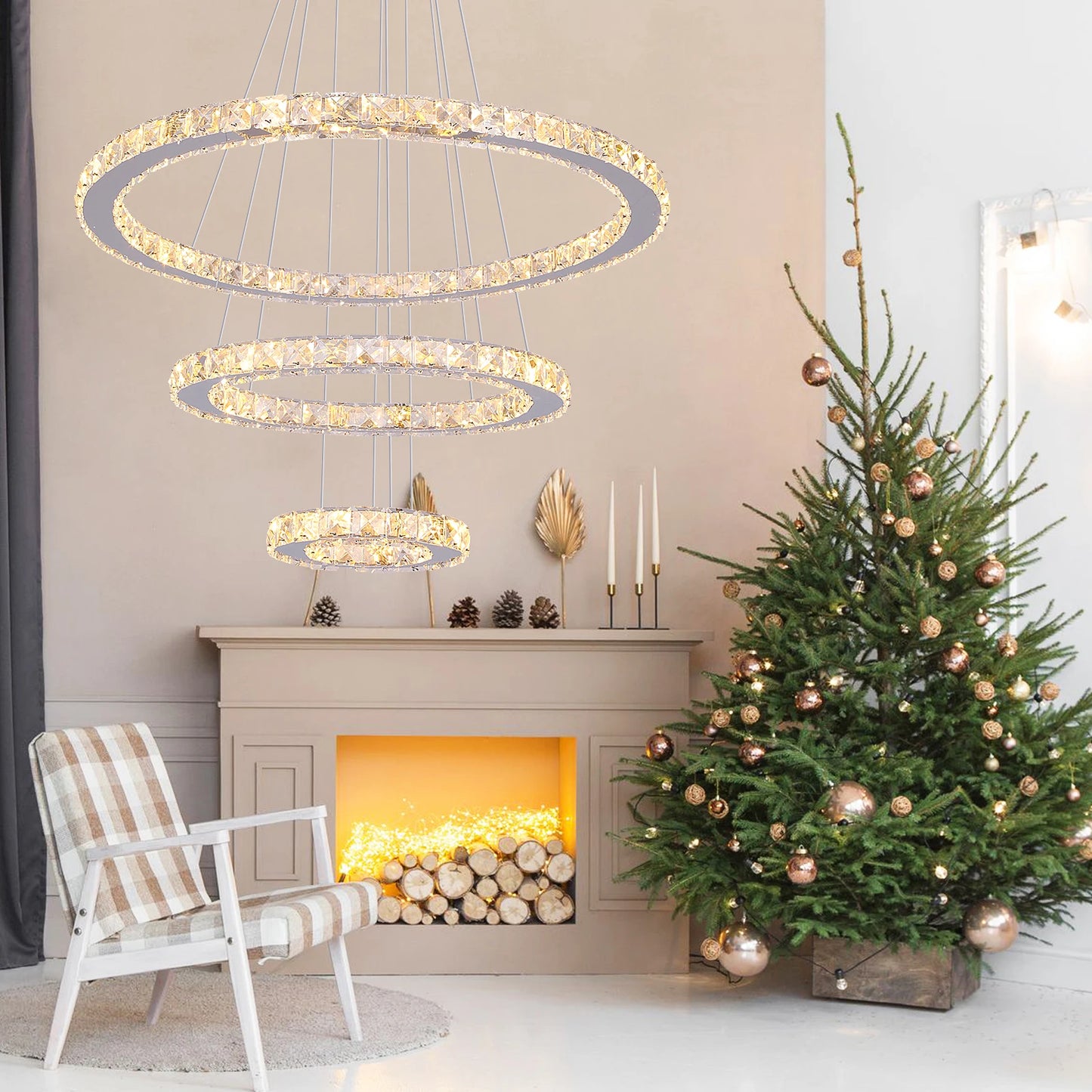 VETRULUS Crystal Ceiling Chandelier Three Ring Pendant Light