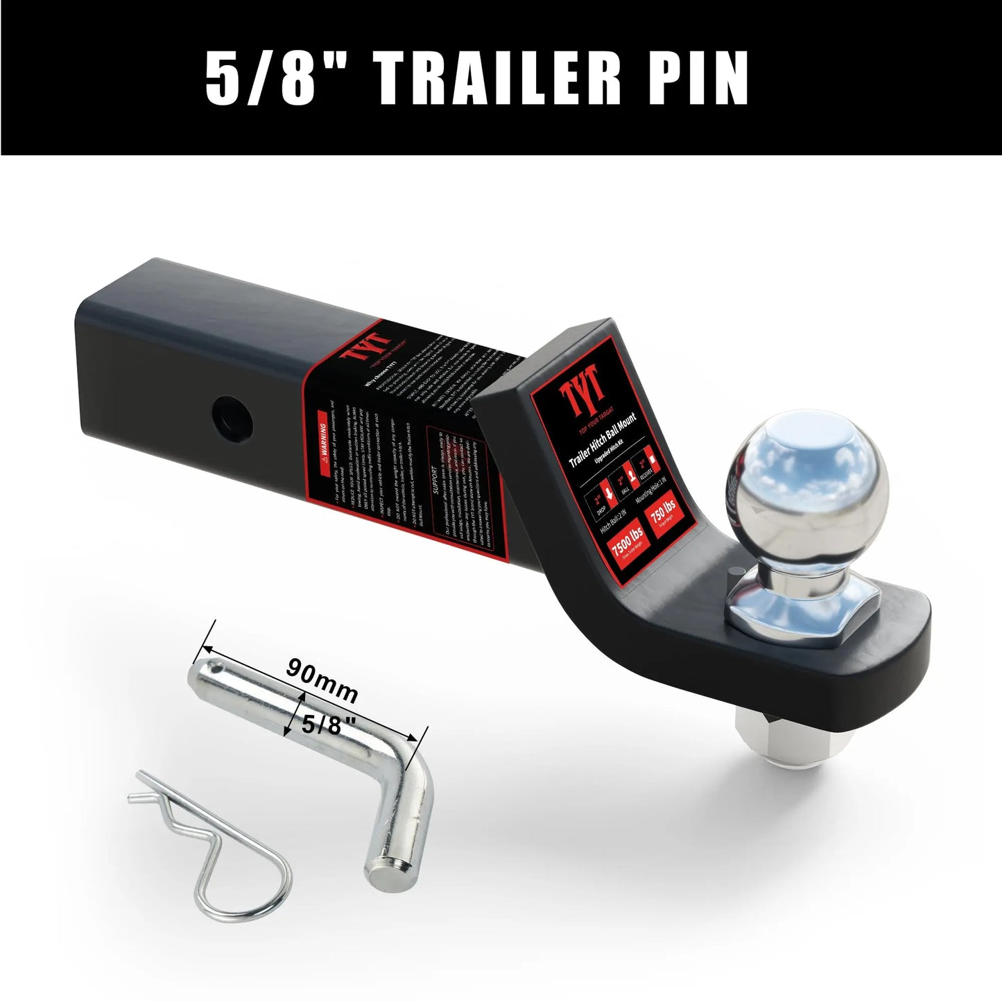 TYT Trailer Hitch Ball Mount 7500 Lbs Anti Rattle Pin Kit