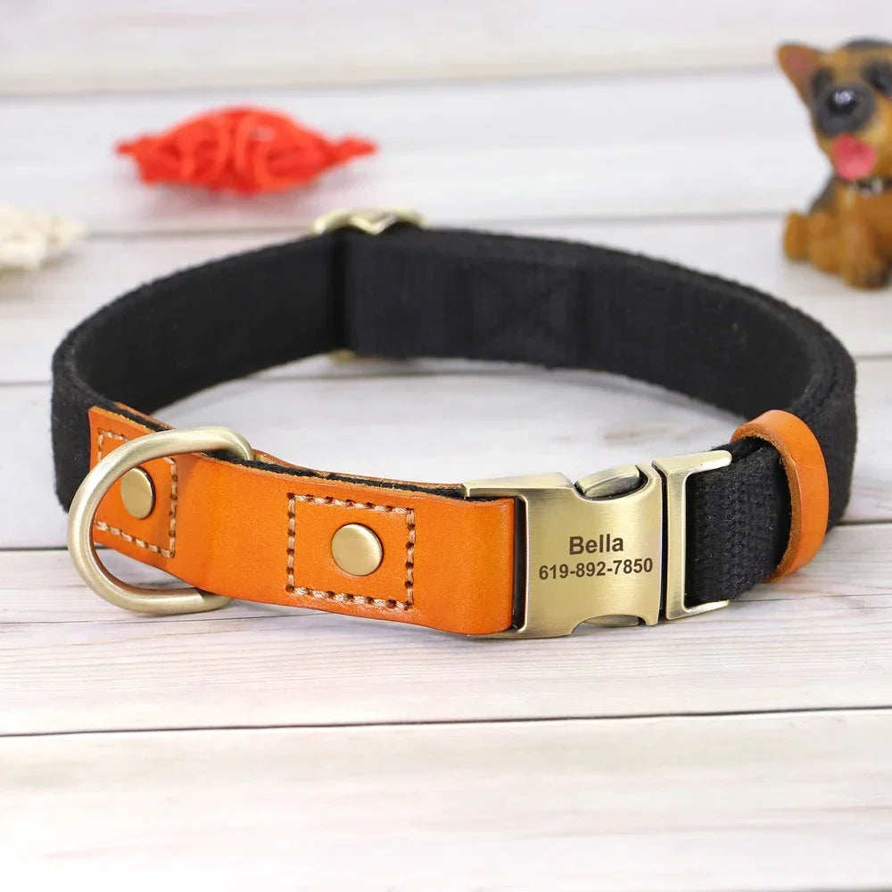 Nylon Custom Dog Collar Leash Set With Personalized Nameplate ID