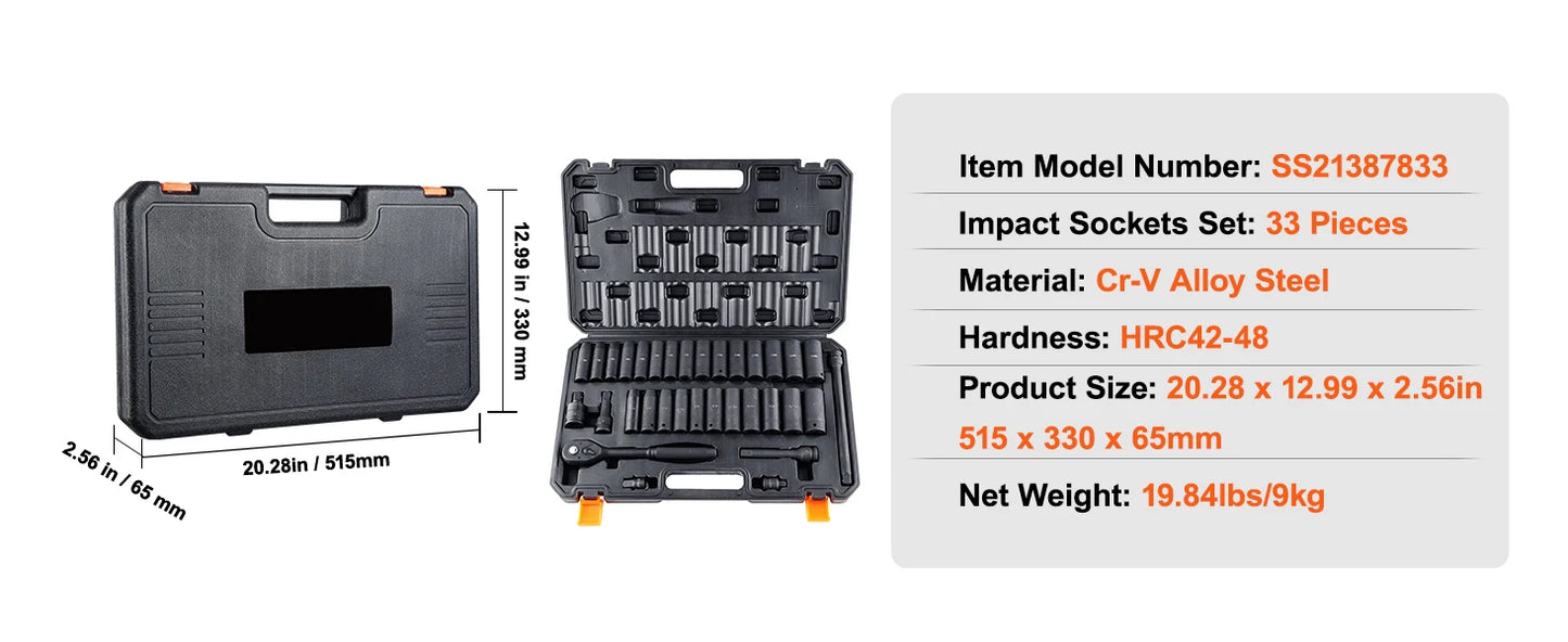 SucceBuy Impact Socket Set Deep SAE Metric CrMo Alloy Steel