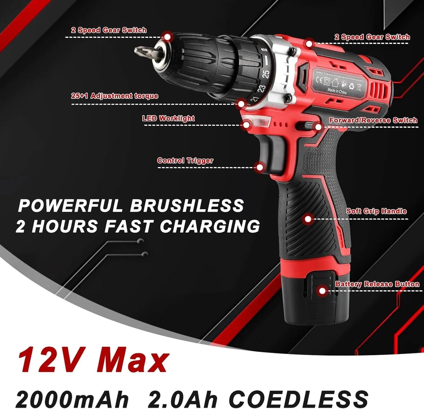 TLGREEN 138-Piece Power Tool Set With 12V Cordless Drill