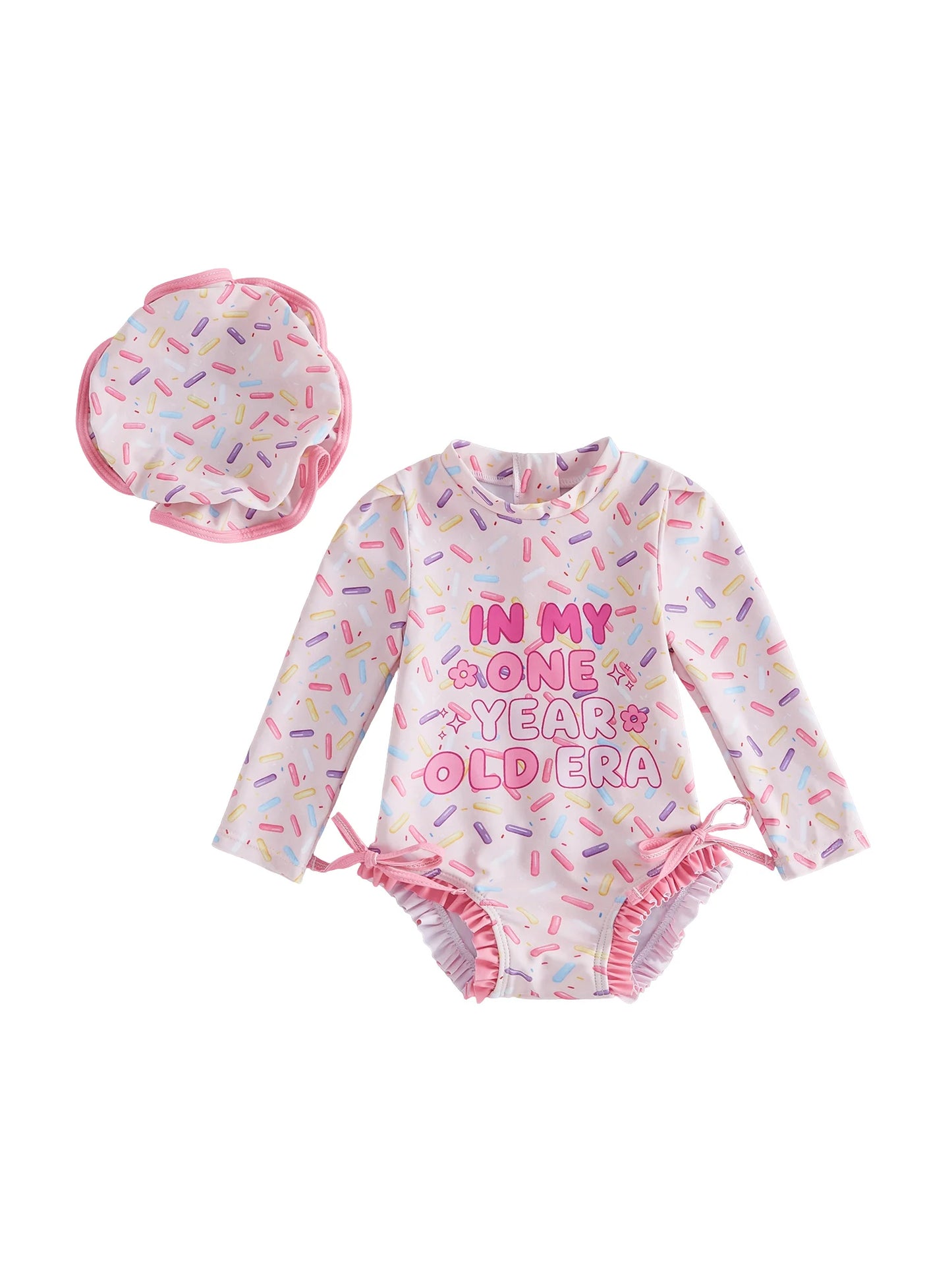 NONECN Toddler Girls Rash Guard Swimsuit With Long Sleeve Cap
