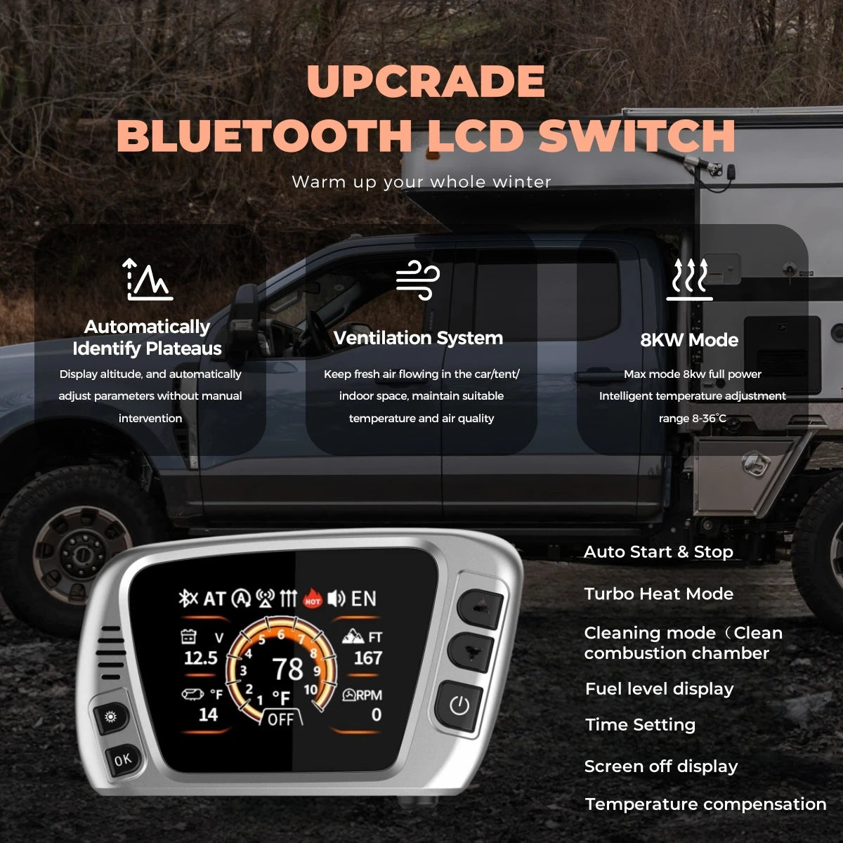 Sunster 8KW Diesel Air Heater LCD Bluetooth Parking For Cars