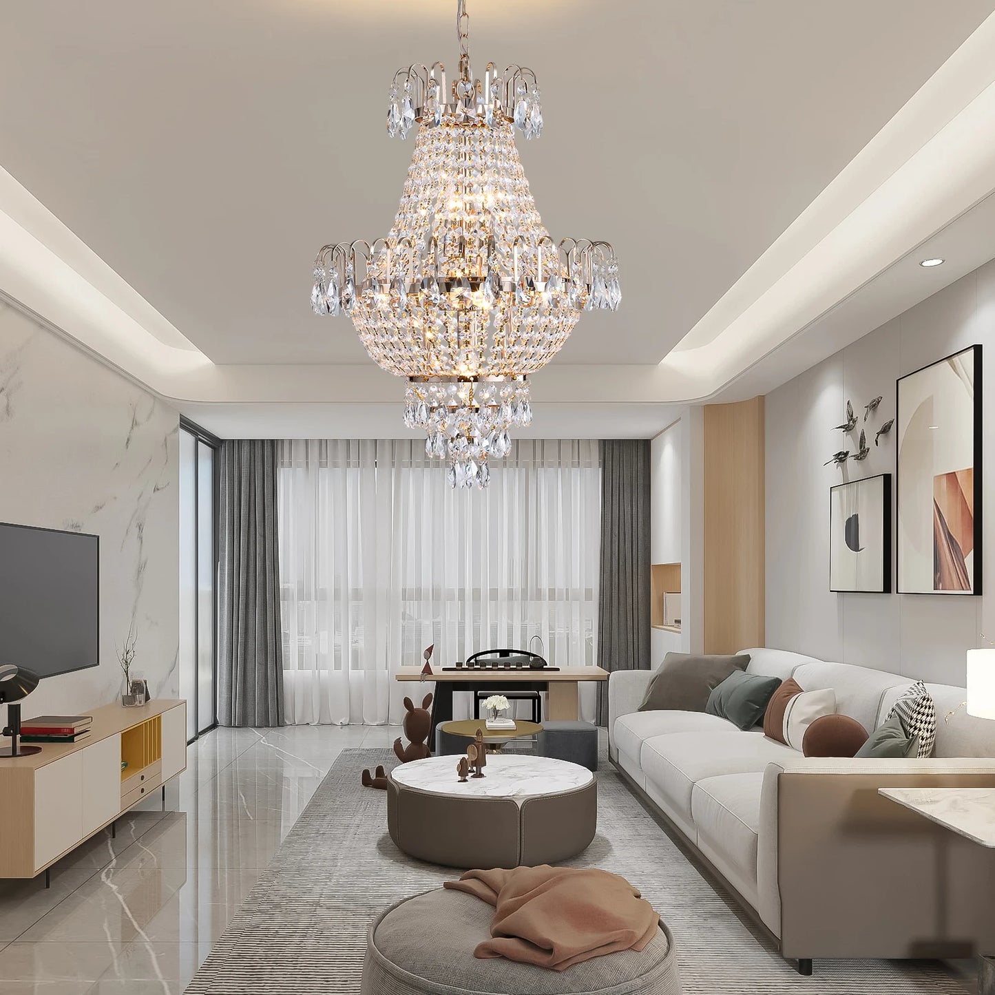 ARLGSITE Luxury Crystal Chandelier K9 Crystals Ceiling Pendant Light