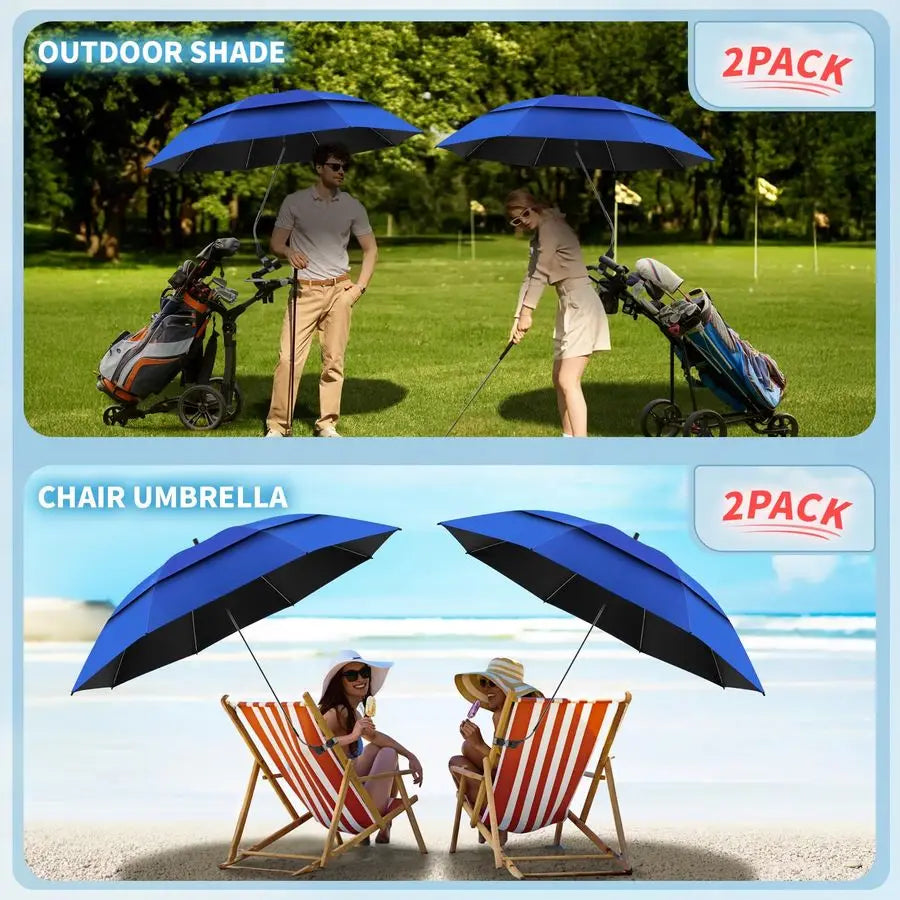 Double Canopy Beach Umbrella With Clamp Clip UPF50 360 Degree Adjustable