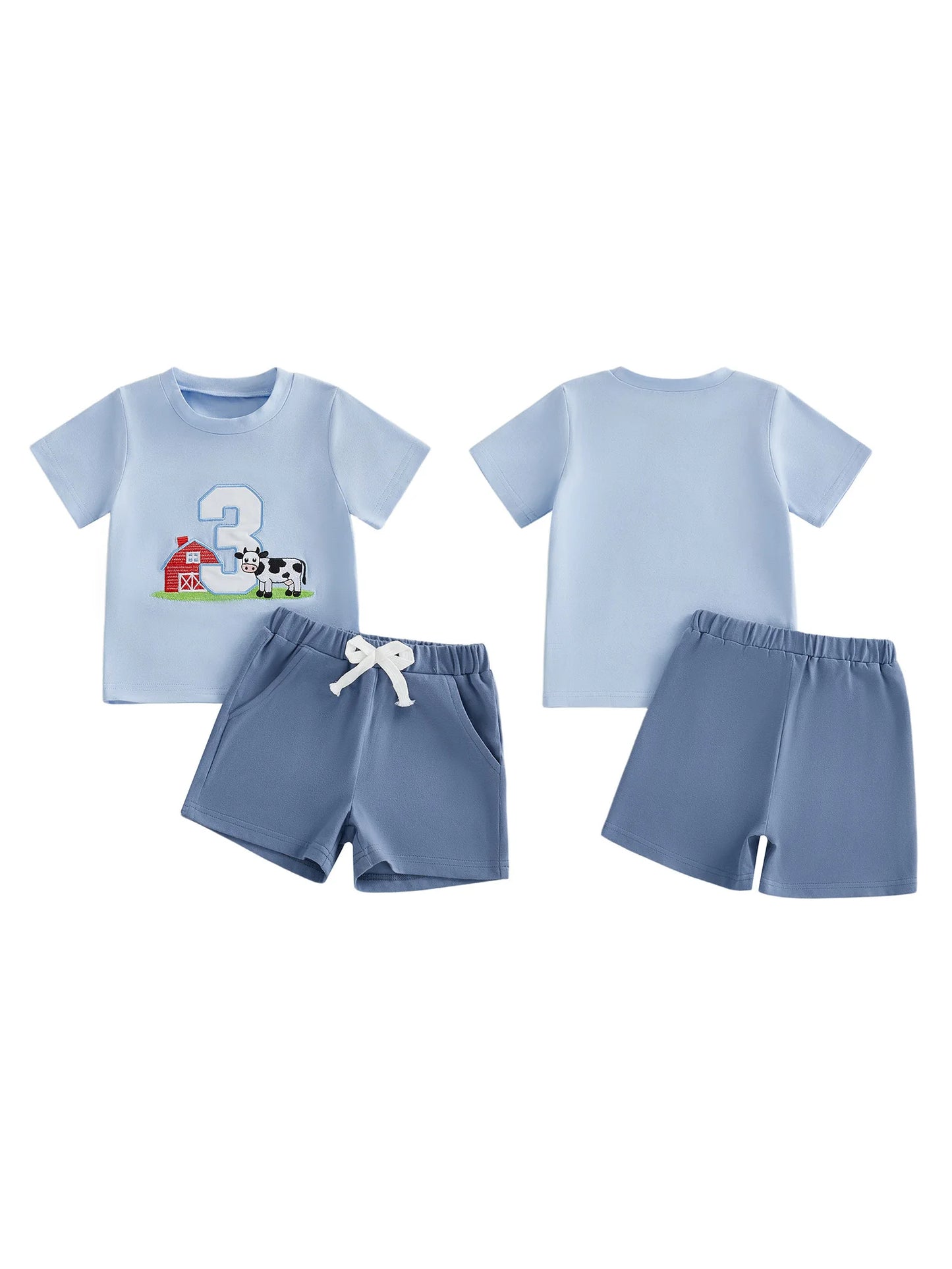 Cute Toddler Embroidered Number Horse Birthday Shirt And Pants Set