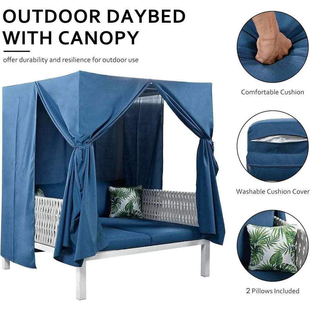 Wicker Outdoor Daybed Lounger for Poolside Cabana and Backyard