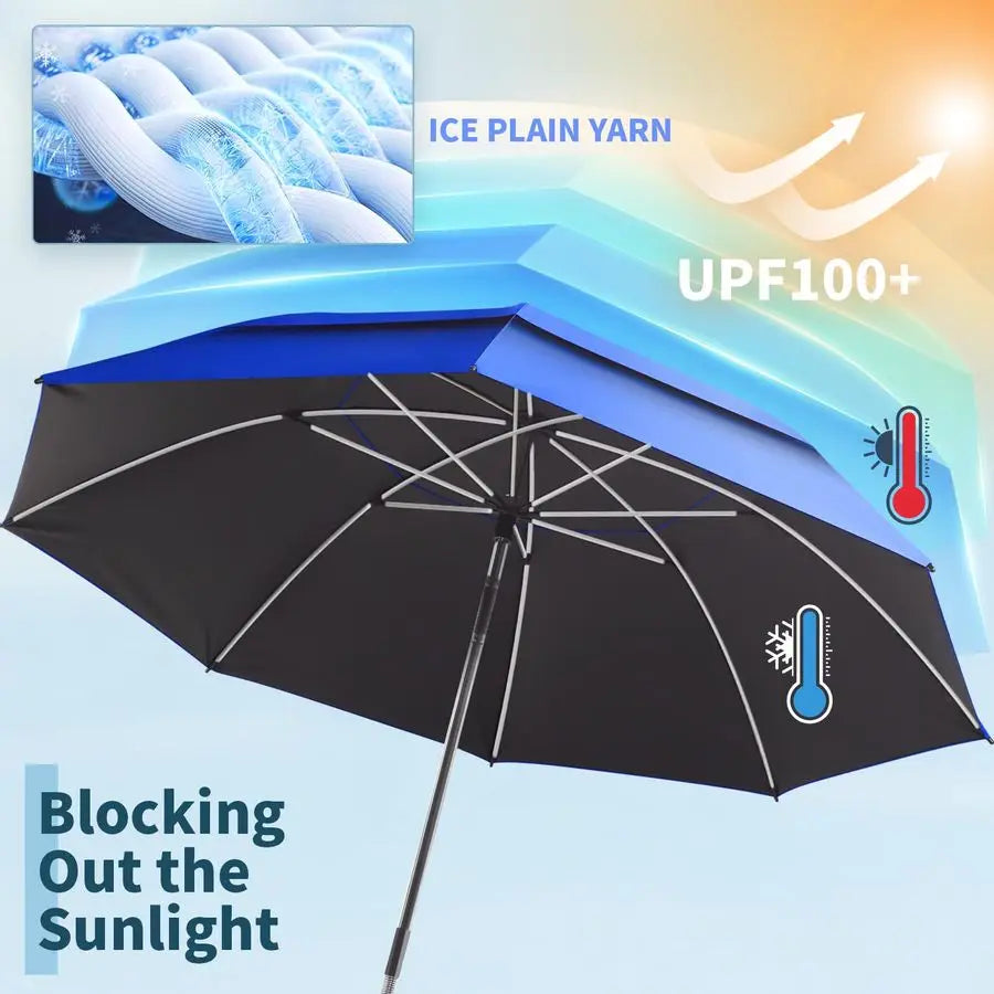 Double Canopy Beach Umbrella With Clamp Clip UPF50 360 Degree Adjustable
