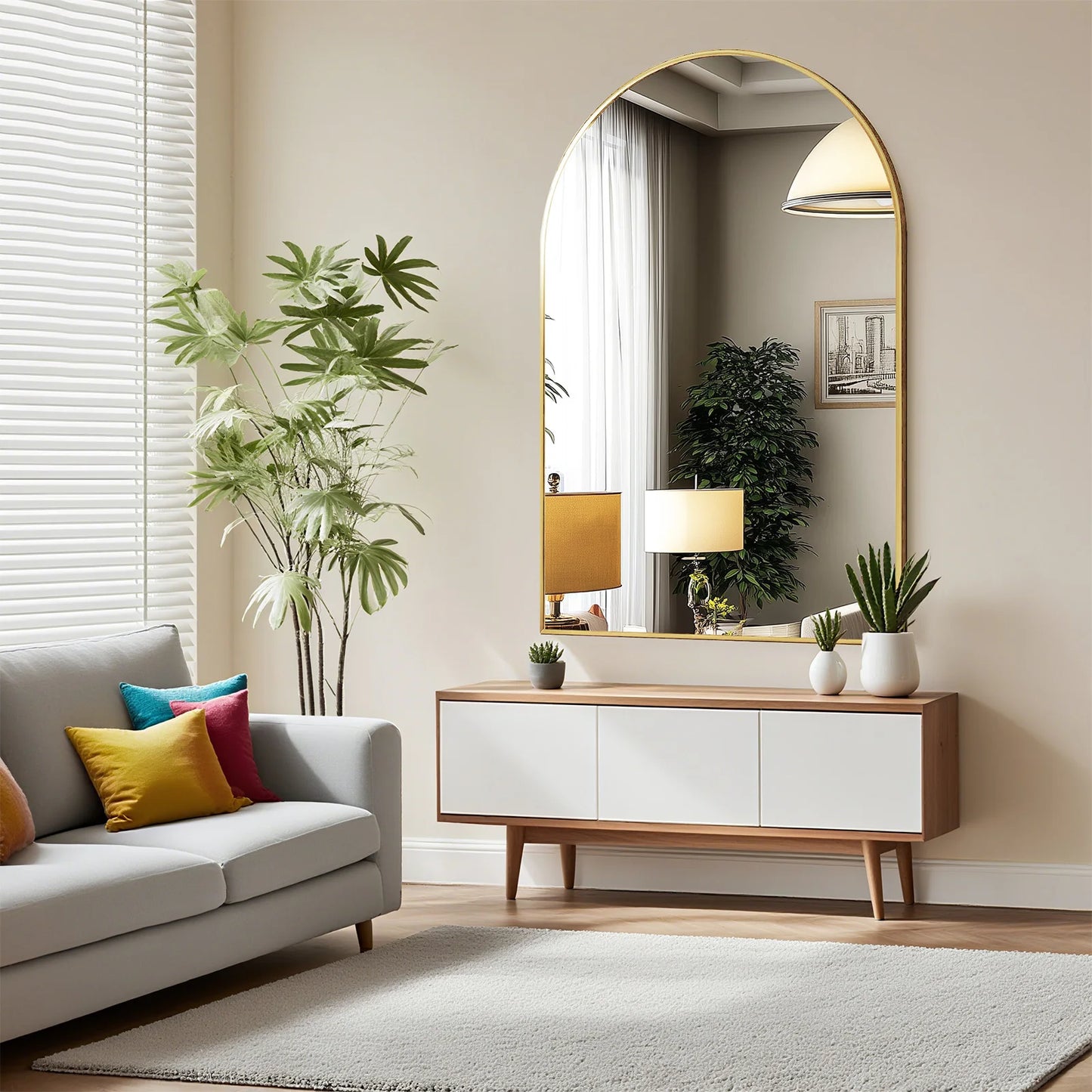 JHK Arched Metal Framed Bathroom Mirrors For Wall Decor