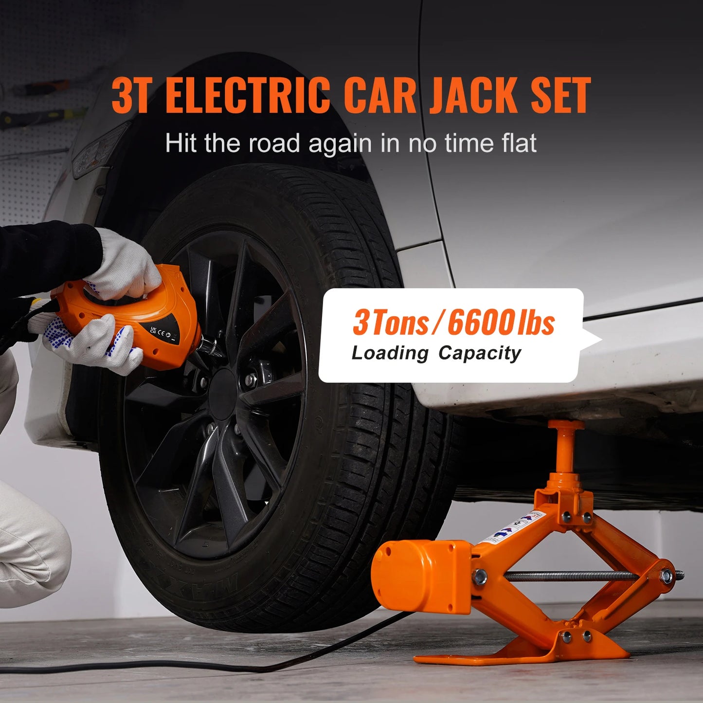 SucceBuy 3 Ton Electric Scissor Car Jack Kit With 12V Electric Impact Wrench