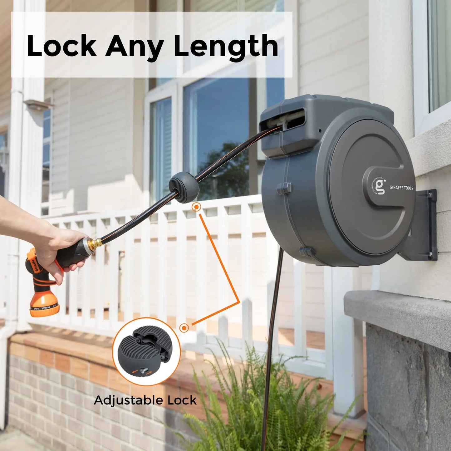 Giraffe Tools AW40 Retractable Garden Hose Reel With Locking System