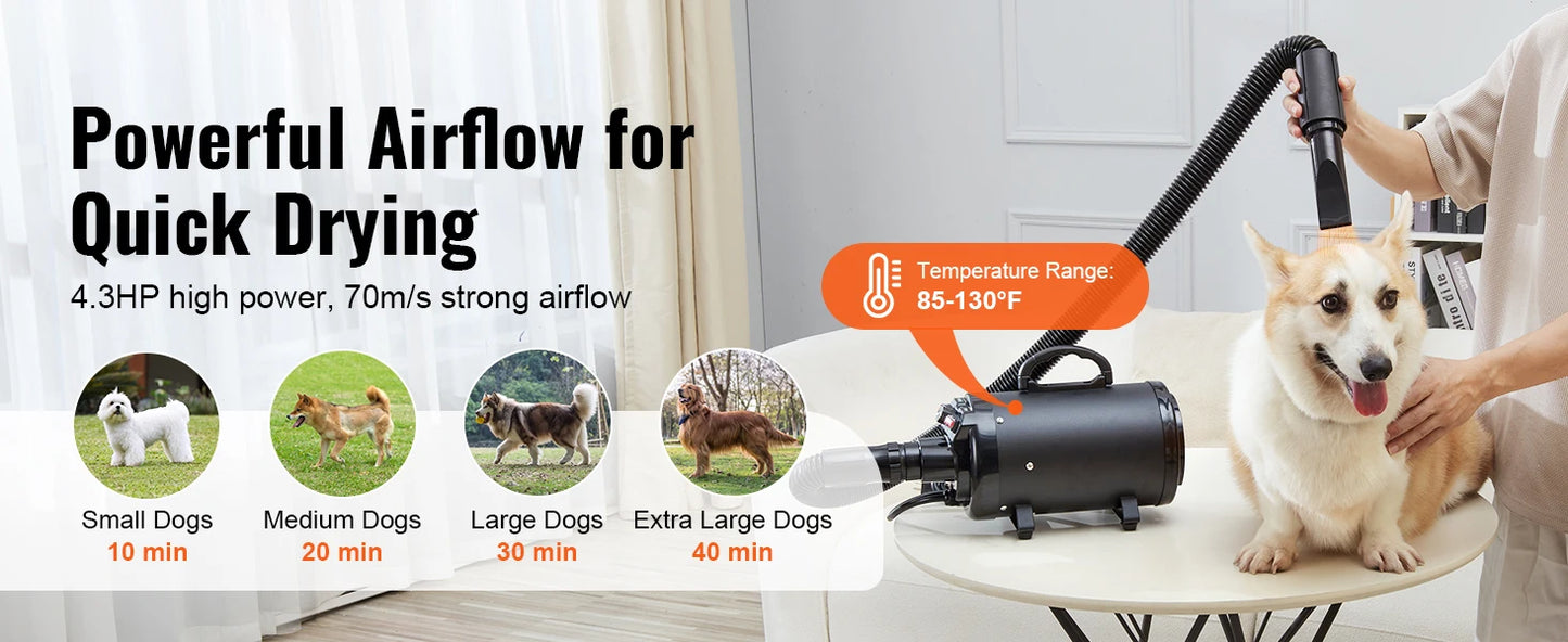 SucceBuy 2800W Dog Blow Dryer With Adjustable Speed And Nozzles