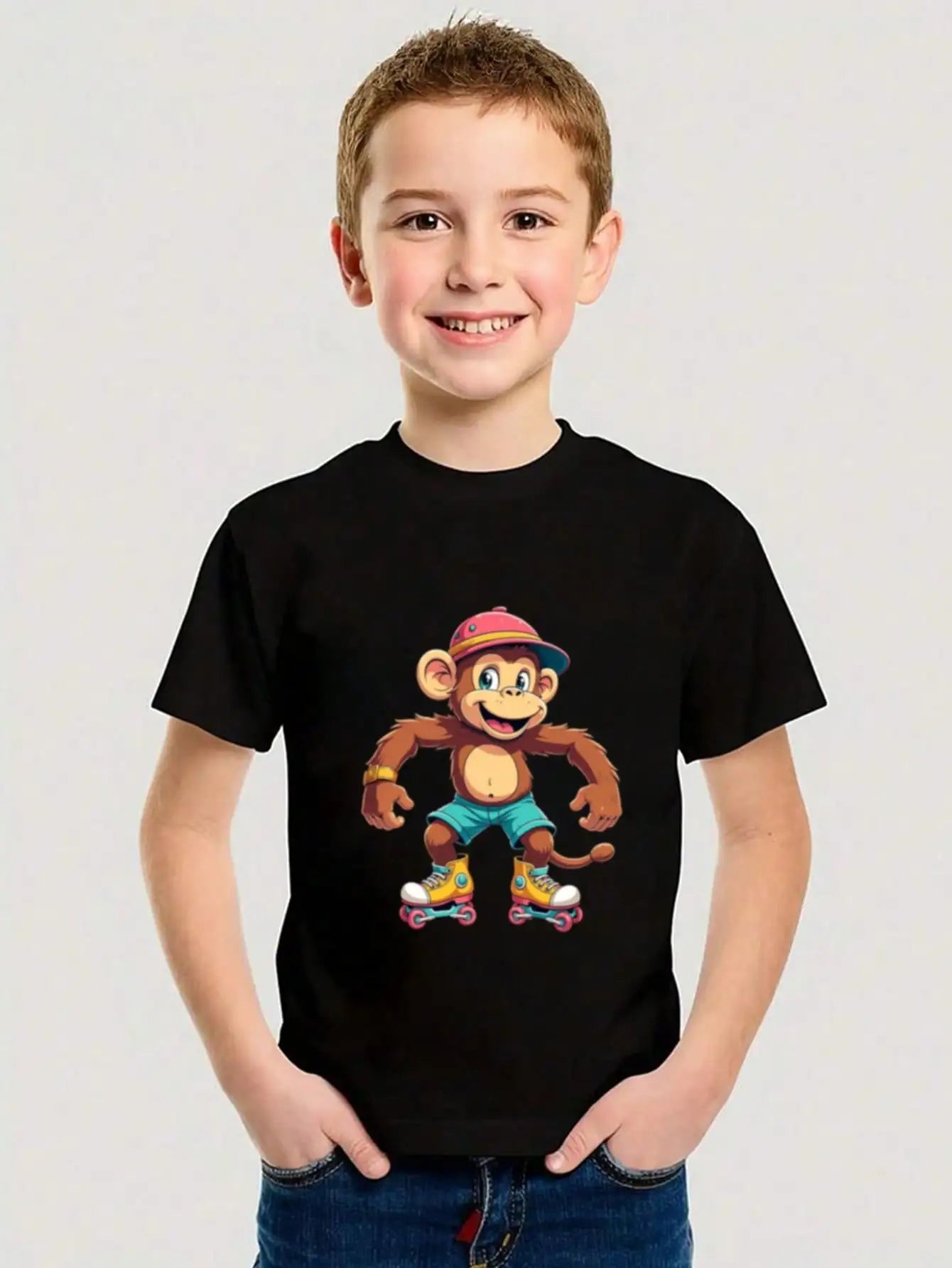 Unisex Summer Cartoon Monkey Cotton Graphic Tee